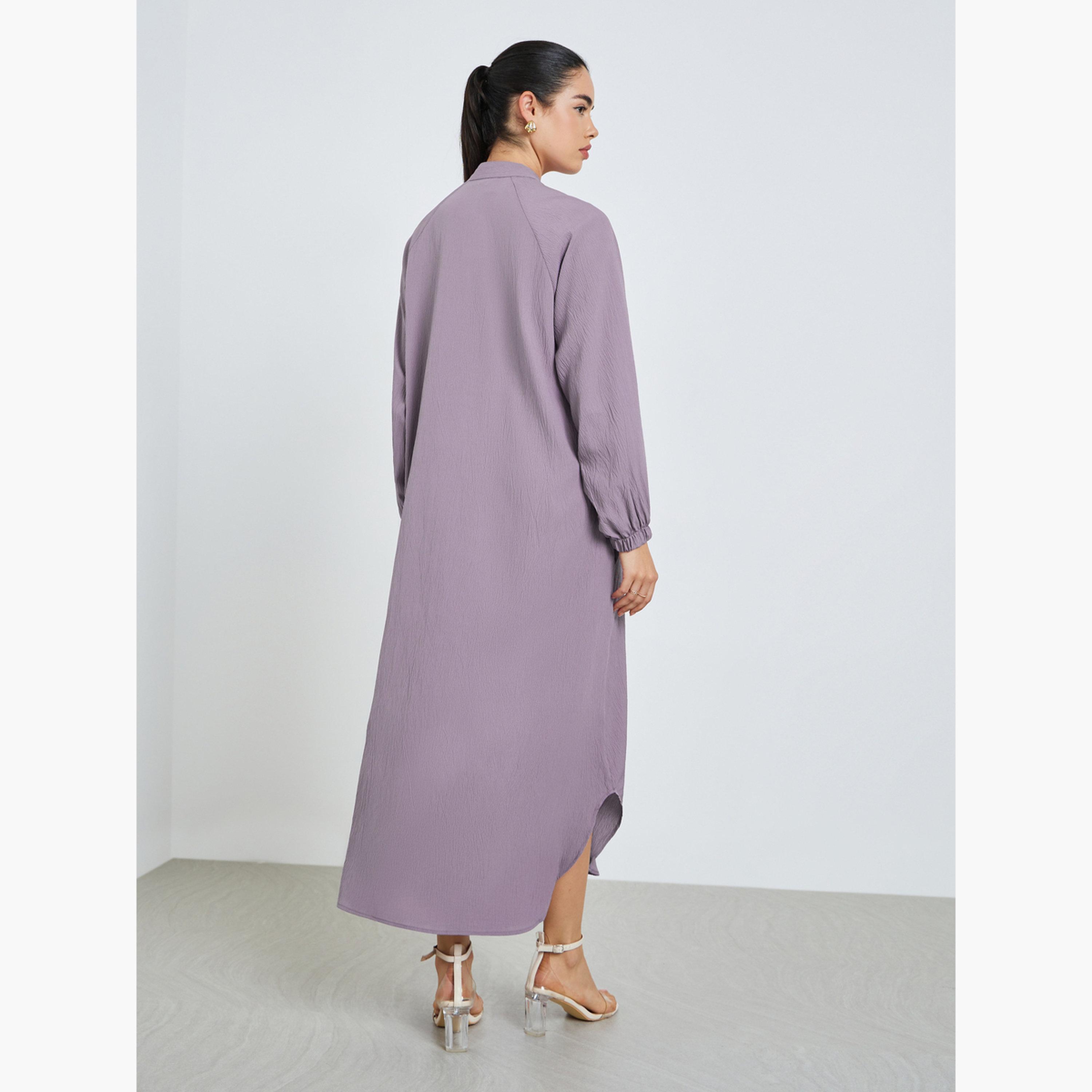 Styli Women Purple Buttoned A-Line Crepe Jalabiya-women-arabicclothing-jalabiyas-image-5