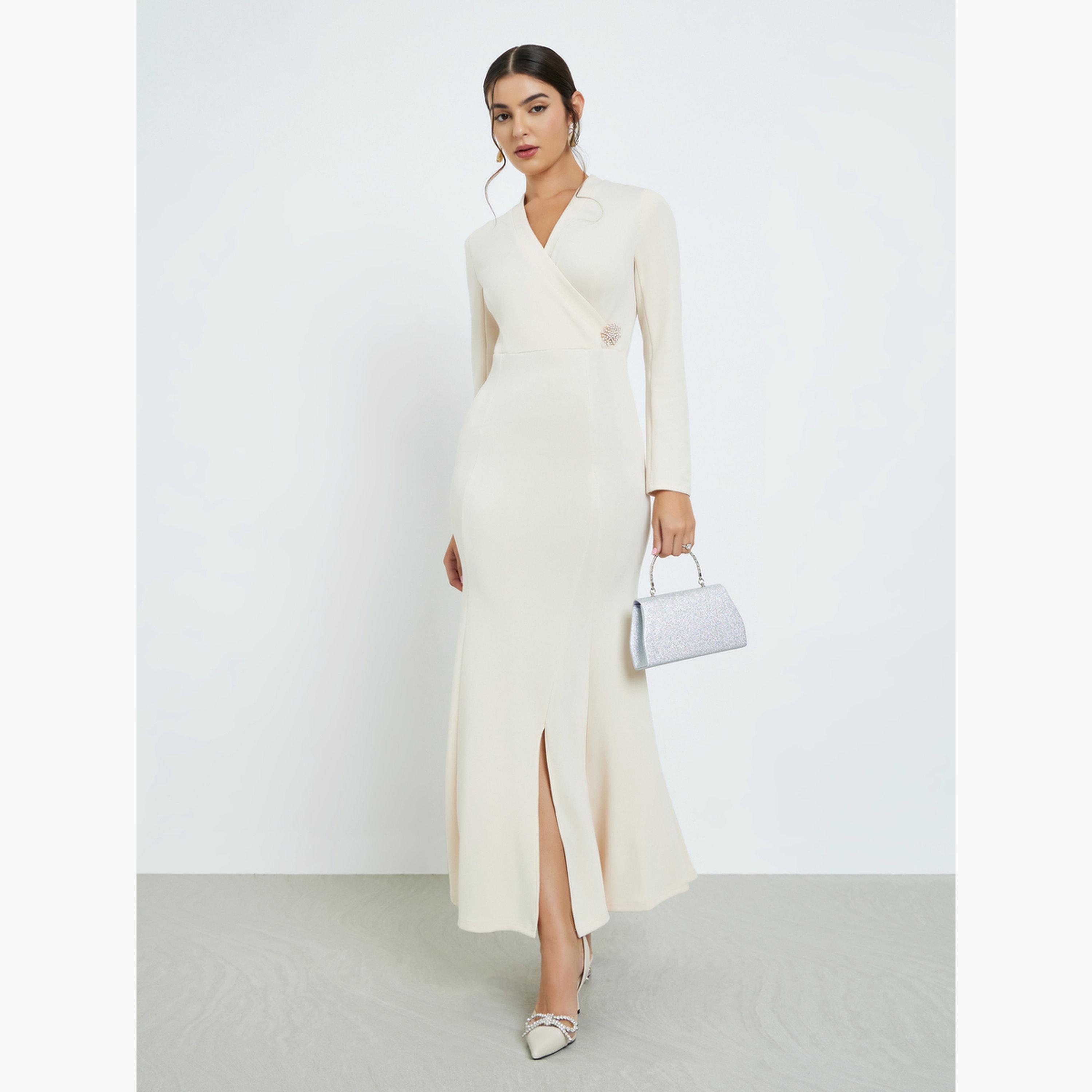 ستايلي - فستان ماكسي بيج مع بروش مزخرف-women-clothing-dresses-image-1