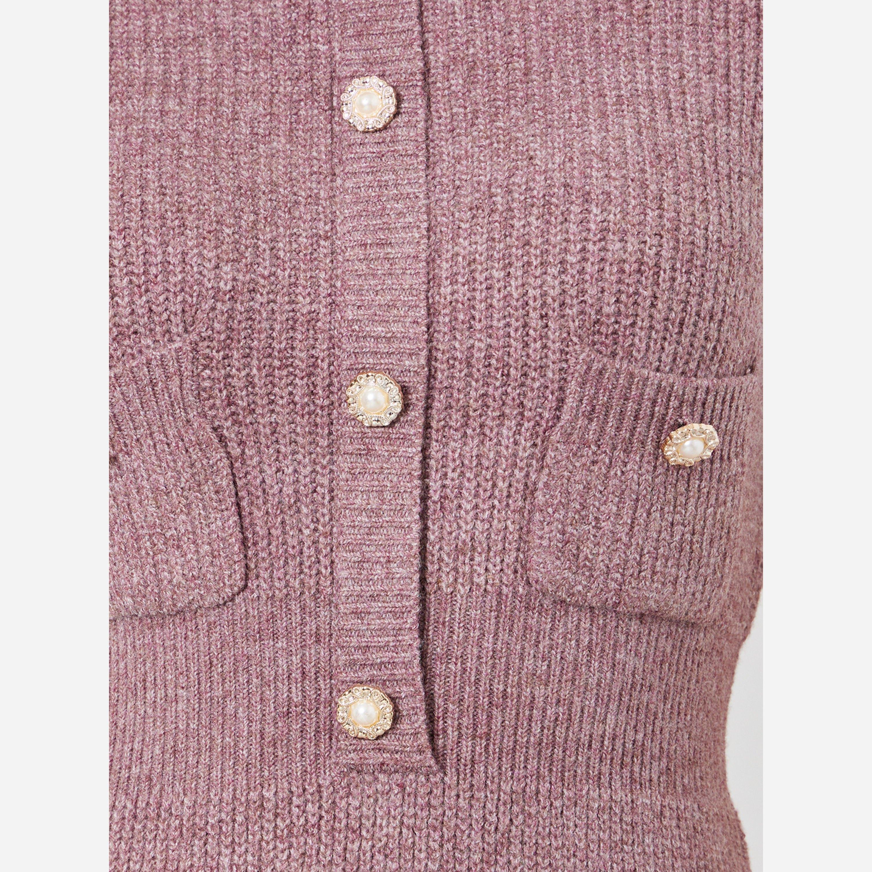 Styli Pink Knit Midi Dress with Button Detail-women-clothing-dresses-image-5