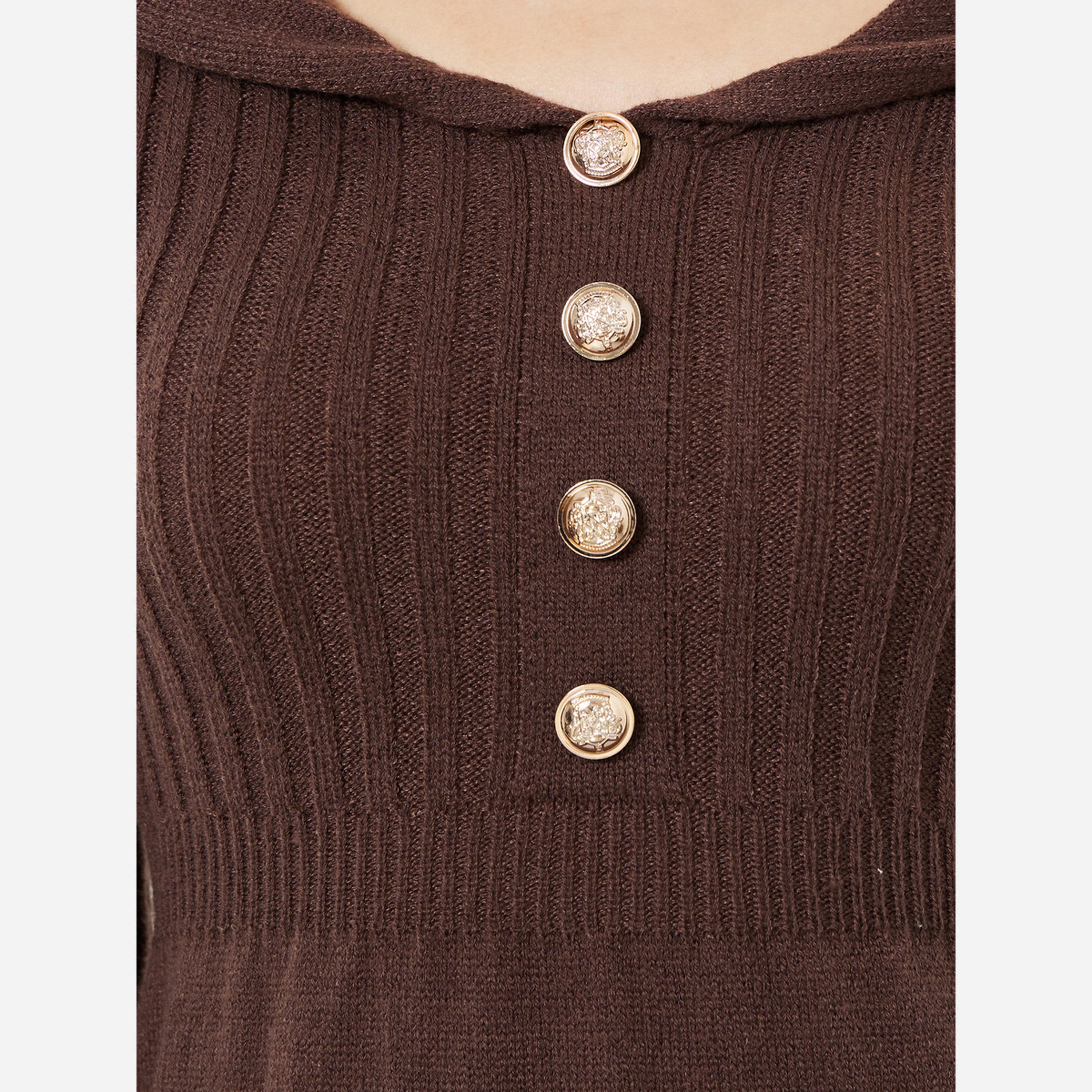 ستايلي - فستان متوسط الطول بني أكمام طويلة-women-clothing-dresses-image-5