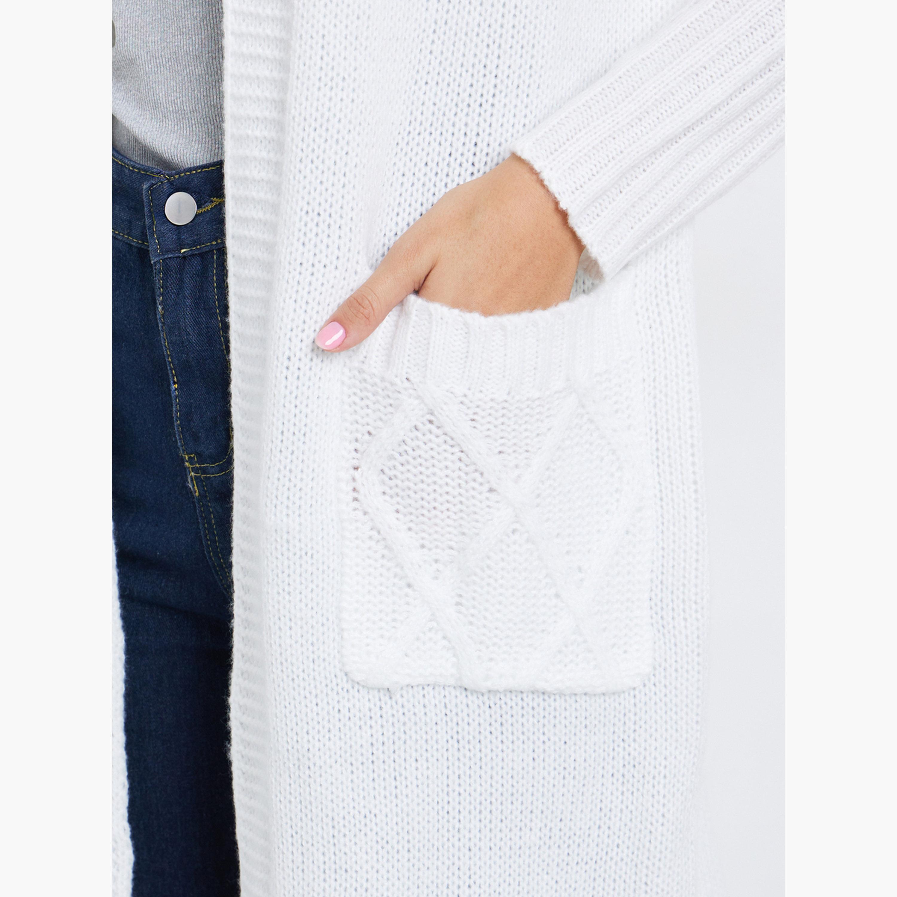 تيك تو - كارديغان نسائي أبيض محبوك بأكمام طويلة مفتوح من الأمام-women-winterwear-cardigansandjumpers-cardigans-image-4