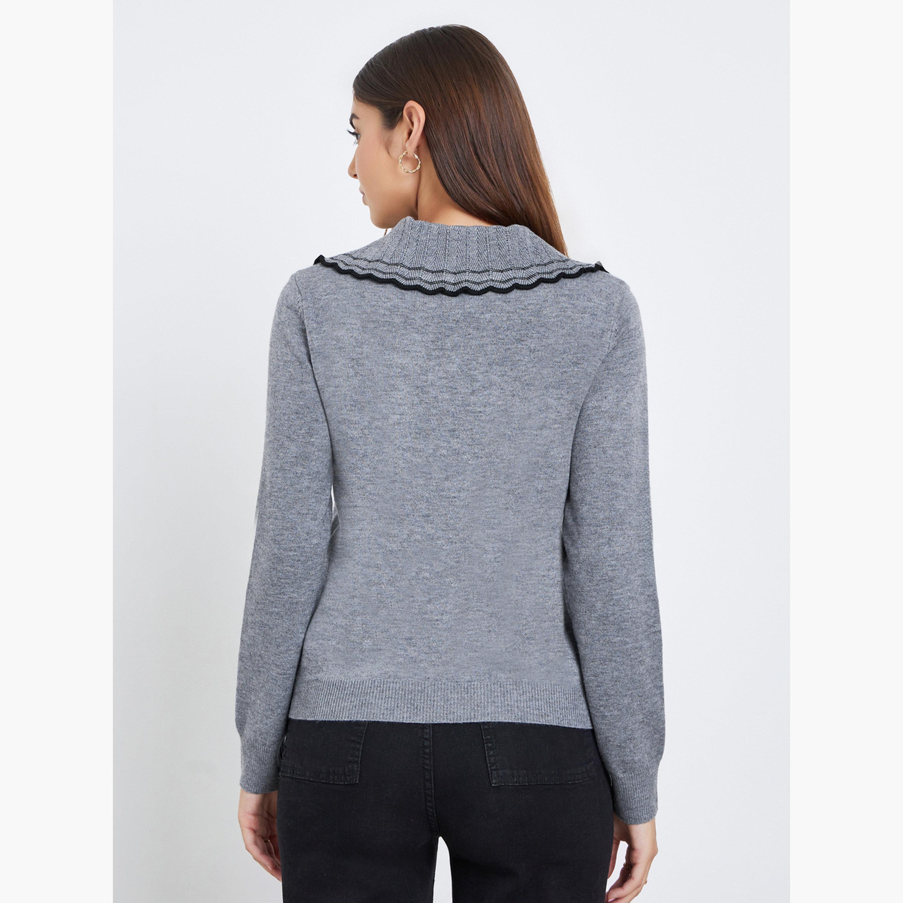 تيك تو - سترة نسائية بأكمام طويلة وياقة مسطحة وتفاصيل فيونكة-women-clothing-hoodiesandsweatshirts-sweatshirts-image-3