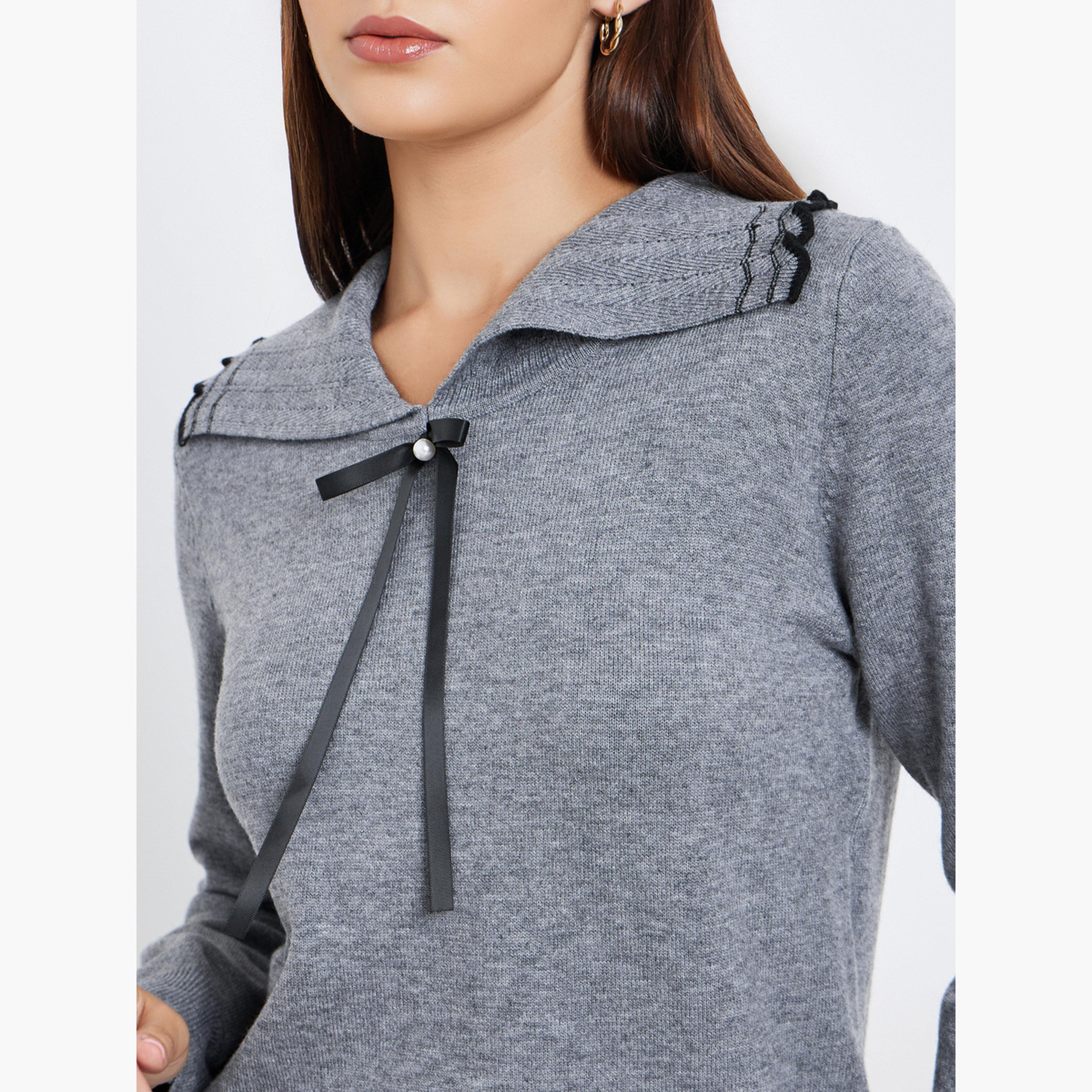 تيك تو - سترة نسائية بأكمام طويلة وياقة مسطحة وتفاصيل فيونكة-women-clothing-hoodiesandsweatshirts-sweatshirts-image-4
