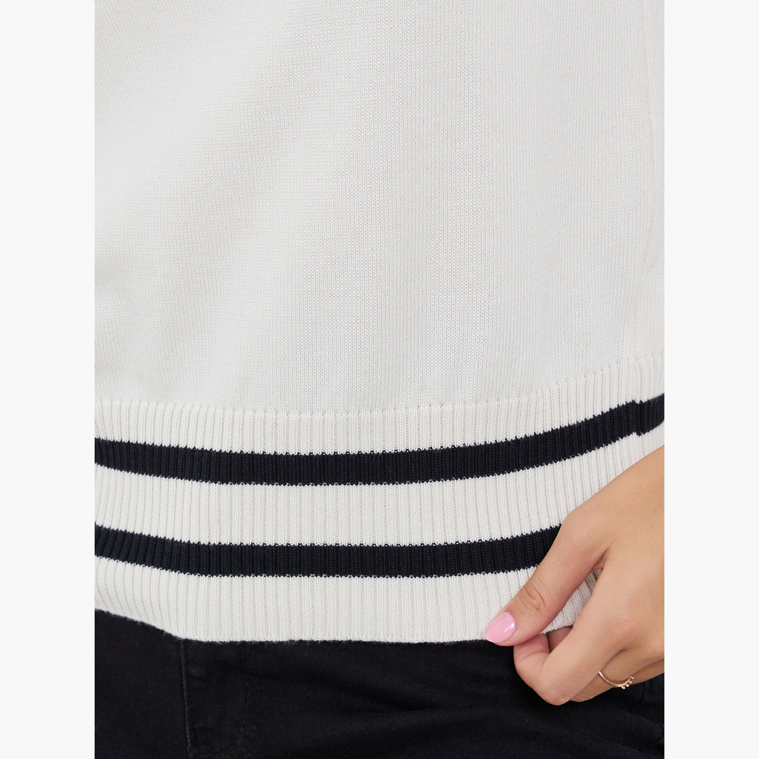 تيك تو - سترة نسائية محبوكة بأكمام طويلة وياقة مستديرة وحواف فيونكة لون اوف وايت-women-winterwear-cardigansandjumpers-jumpers-image-5