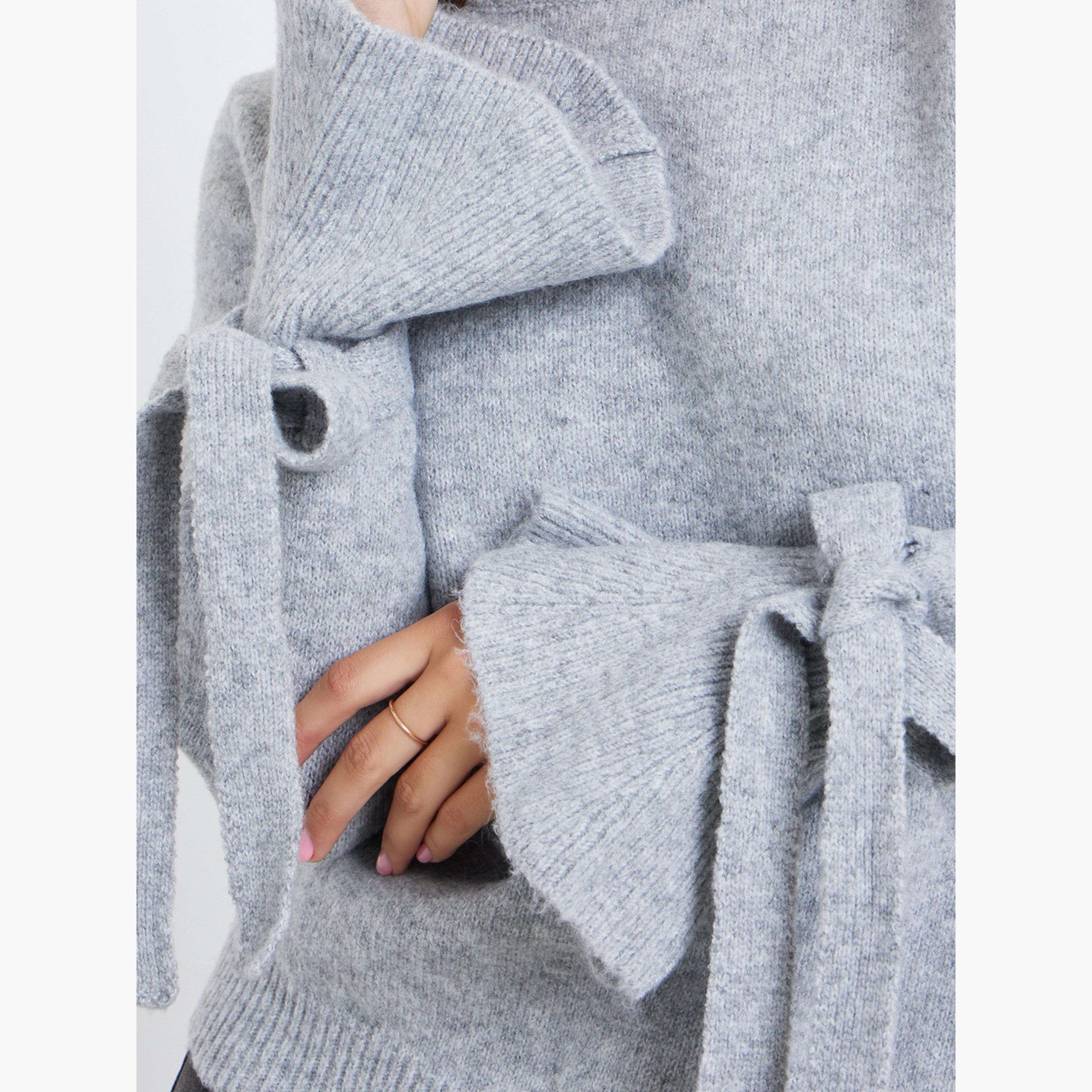 تيك تو - سترة نسائية رمادية سادة برقبة دائرية وأكمام واسعة وأكمام طويلة-women-winterwear-cardigansandjumpers-jumpers-image-5