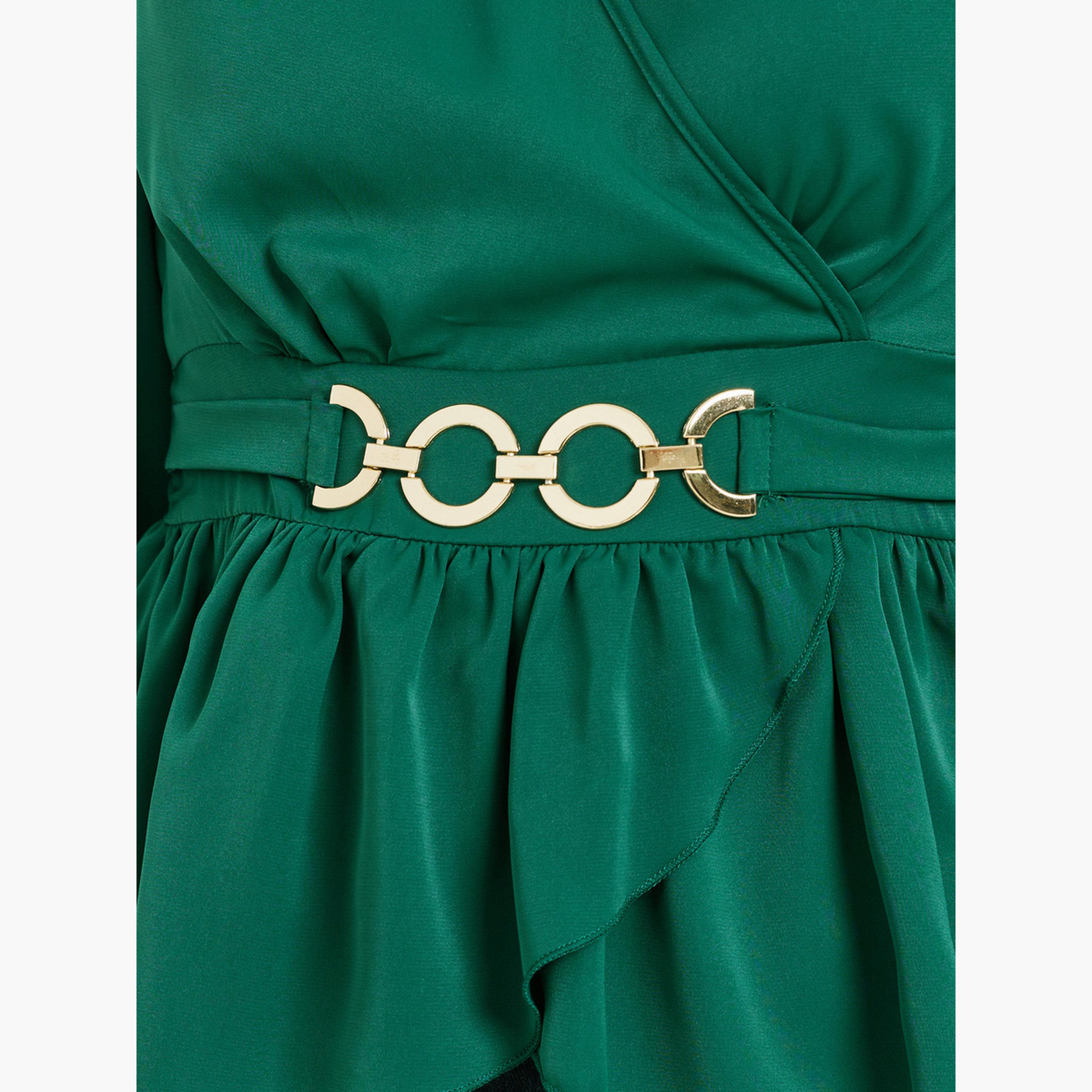 Take Two Women Emerald Green Puff Sleeve Wrap To-women-clothing-tshirts-image-3