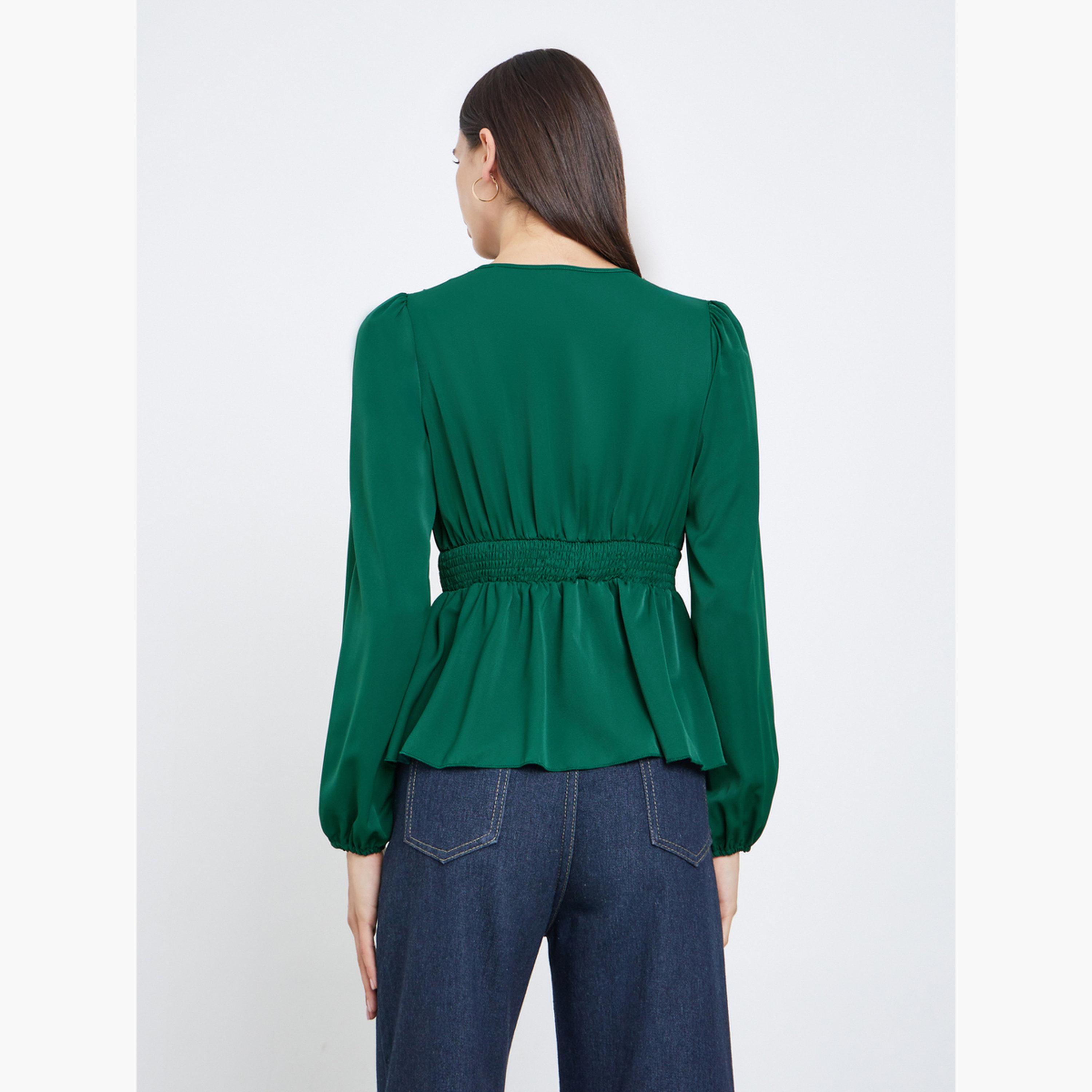 Take Two Women Emerald Green Puff Sleeve Wrap To-women-clothing-tshirts-image-4