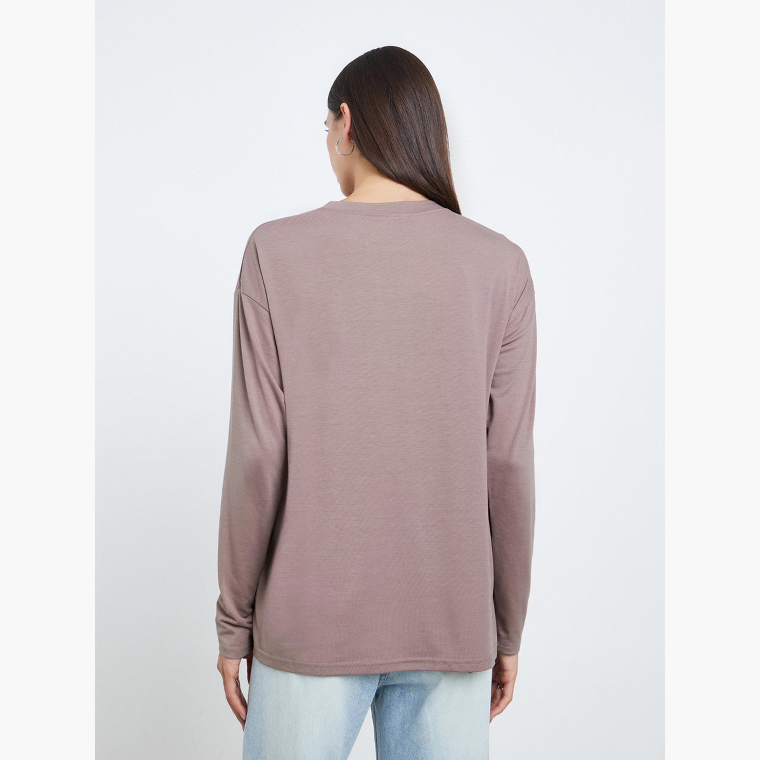 Styli Women Brown Slogan Print Oversize T-Shirt-women-clothing-tshirts-image-4