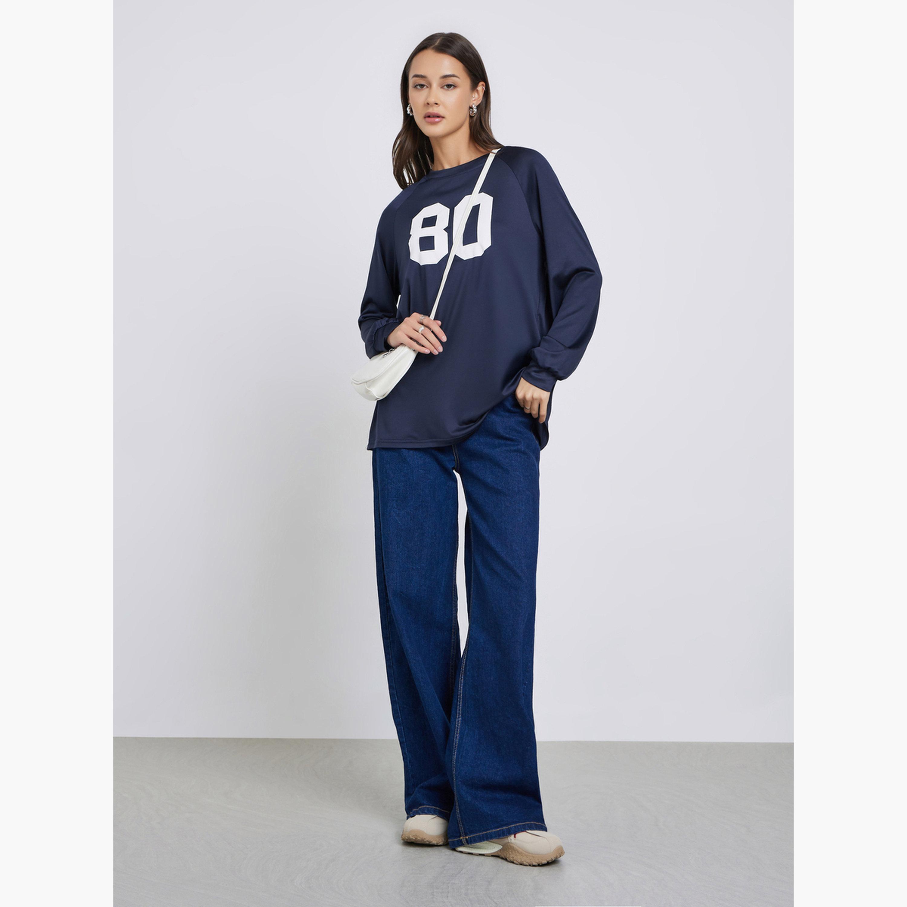 Styli Women Dark Blue Oversized Graphic Print T-Shirt-women-clothing-tshirts-image-2