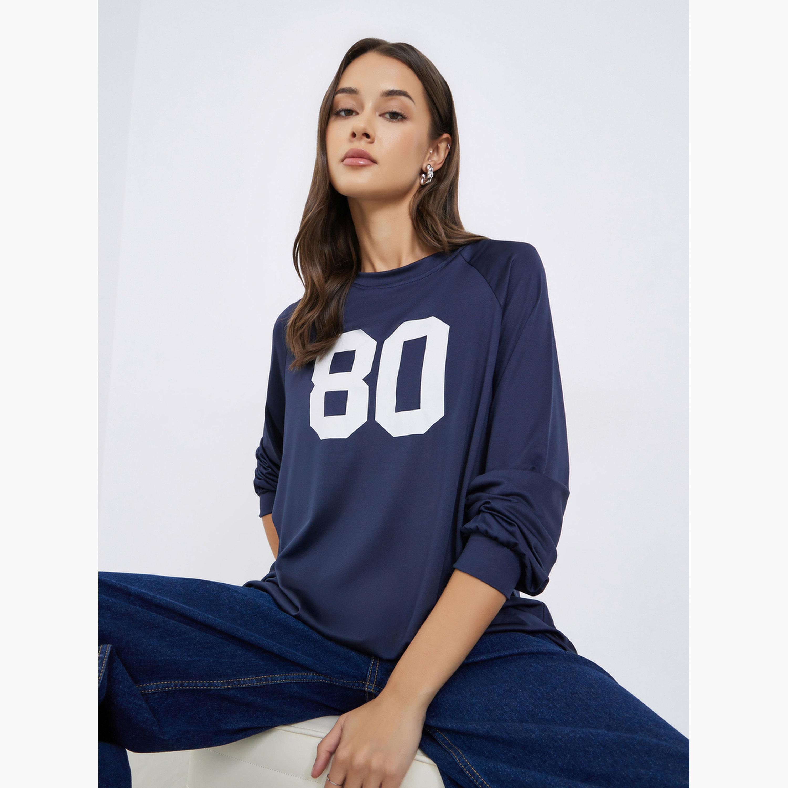 Styli Women Dark Blue Oversized Graphic Print T-Shirt-women-clothing-tshirts-image-3