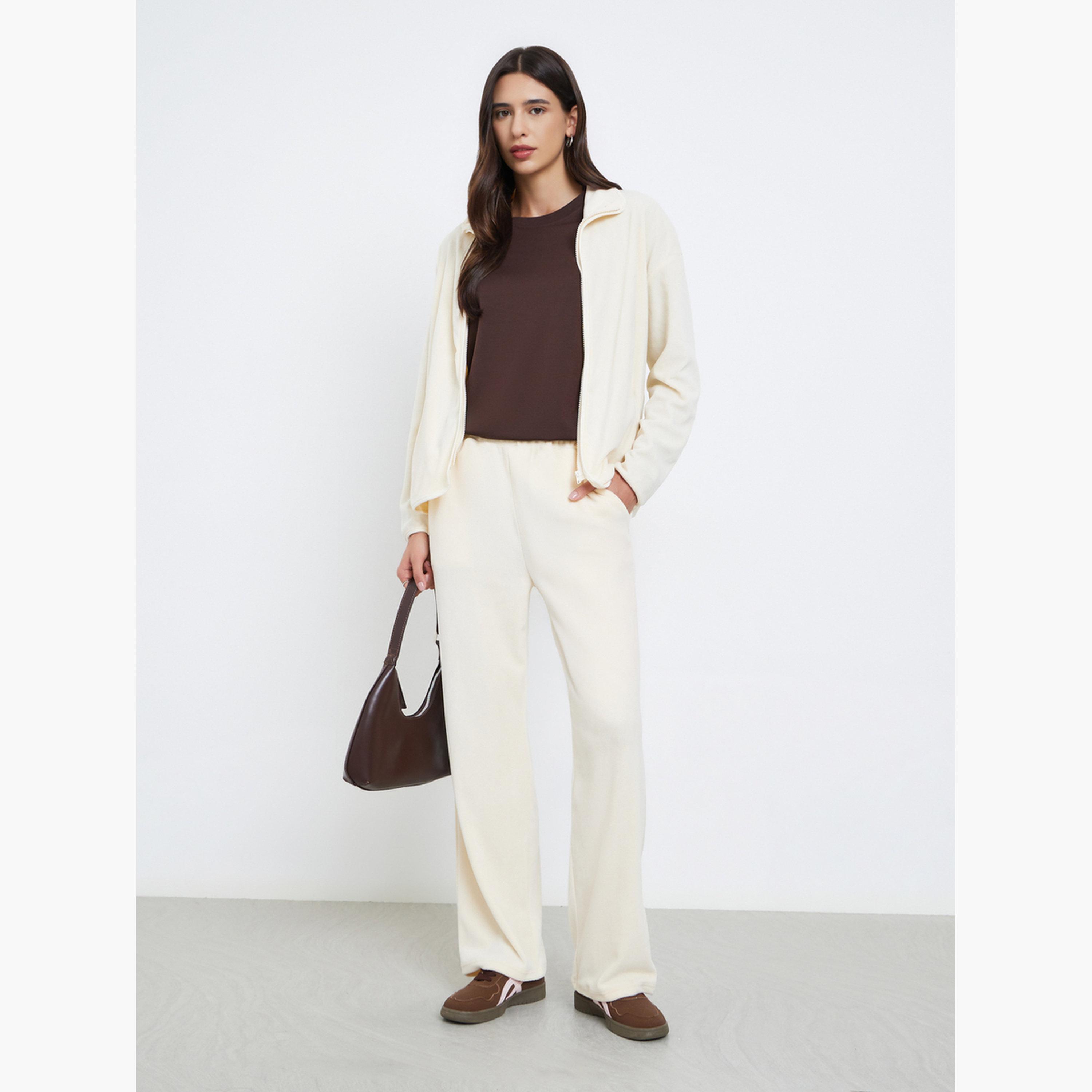 Styli Cream Fleece Zip Up Jacket and Joggers Co-Ords-women-clothing-coordsets-image-1