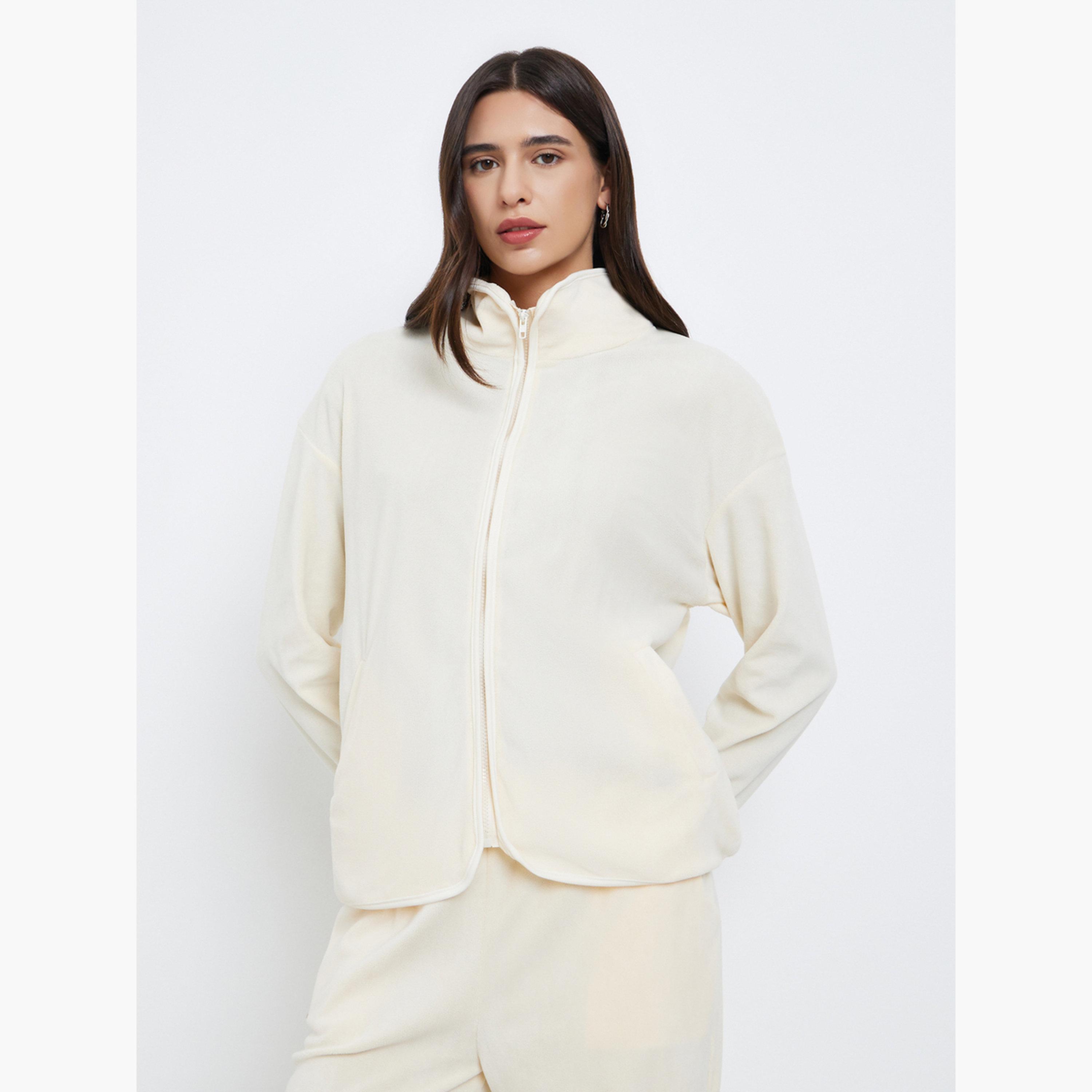 ستايلي - جاكيت صوف كريمي بسحاب وبنطال رياضي-women-clothing-coordsets-image-2