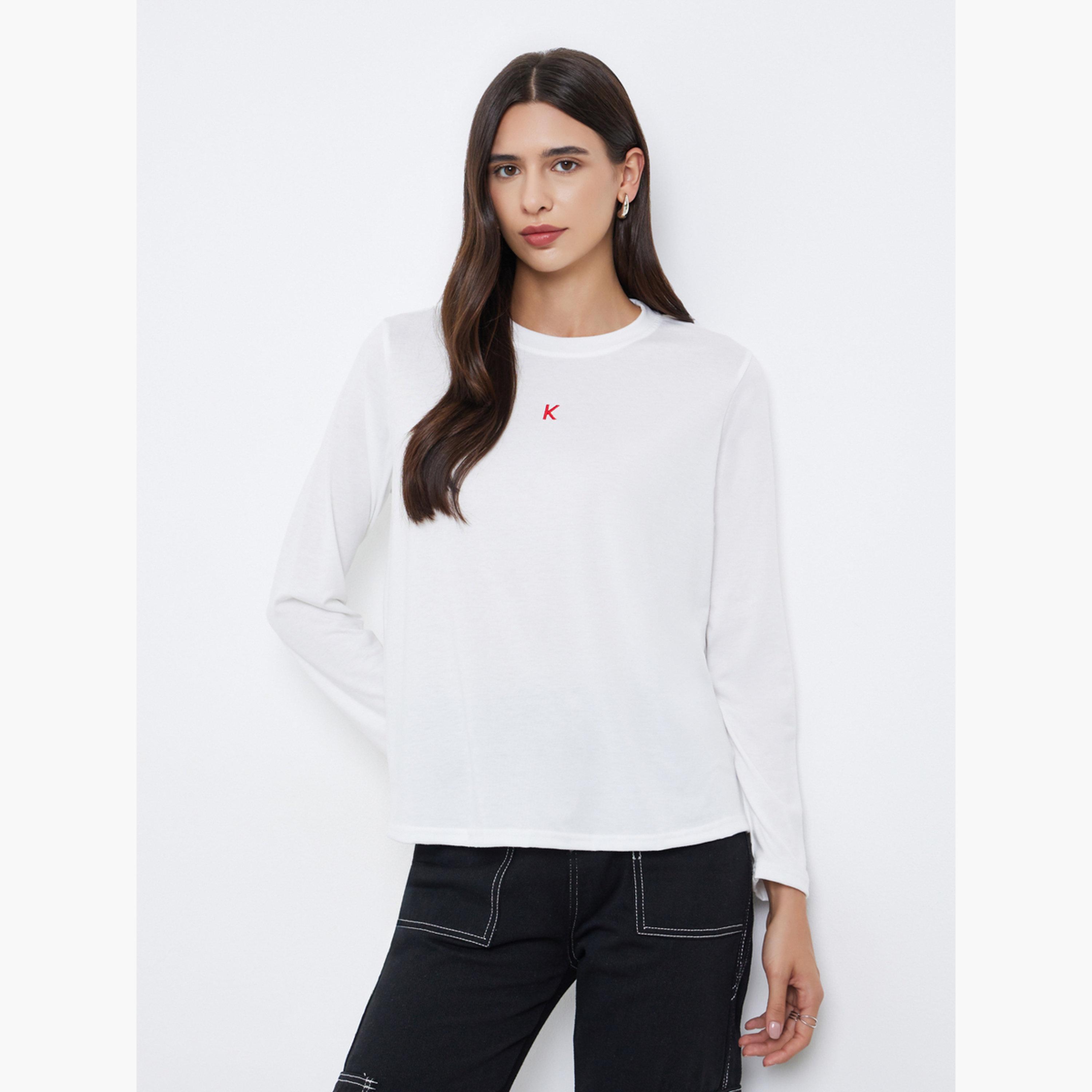 Styli White Long Sleeve Regular Fit T-Shirt-women-clothing-tshirts-image-1