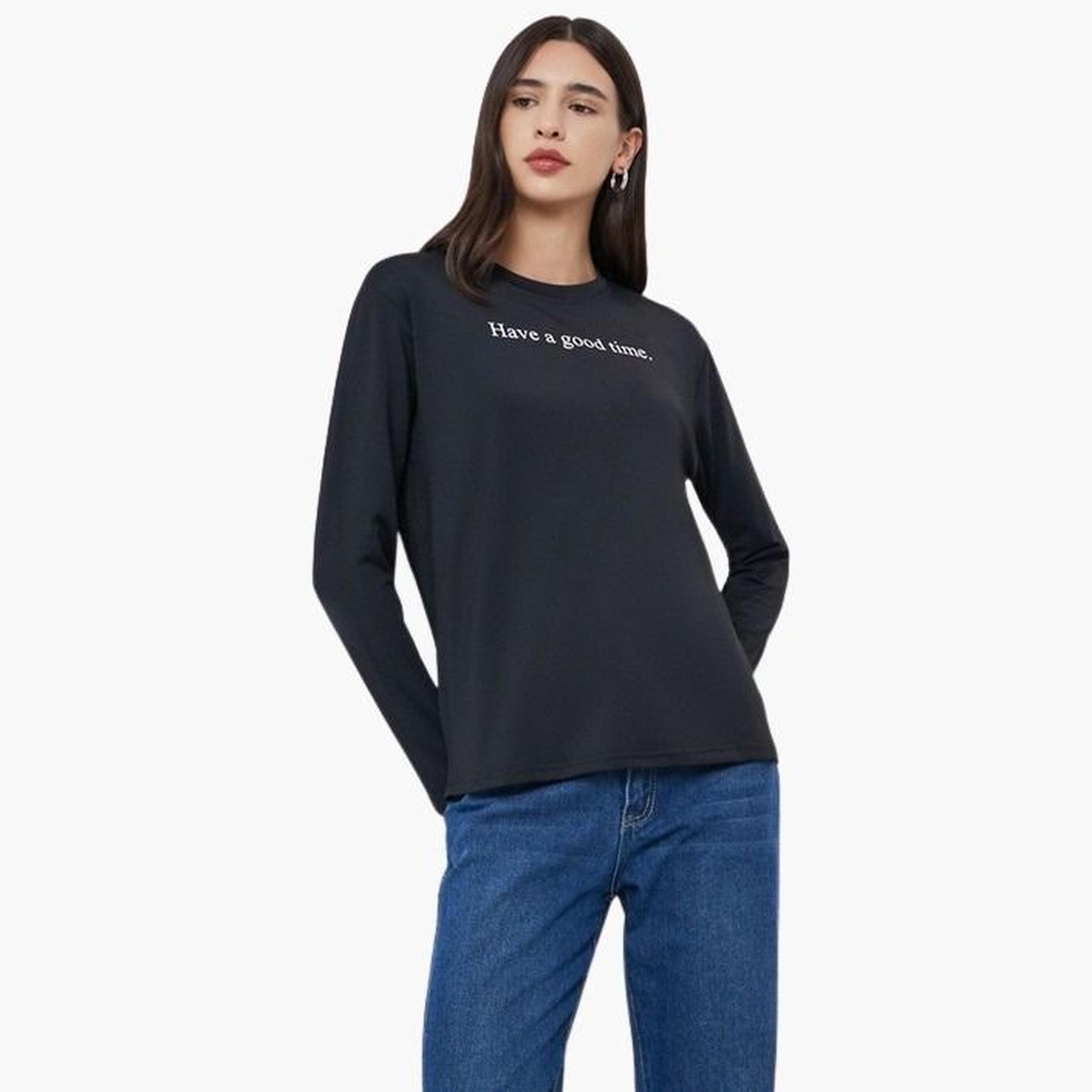 Styli Women Black Slogan Print Oversized T-Shirt-women-clothing-tshirts-image-1