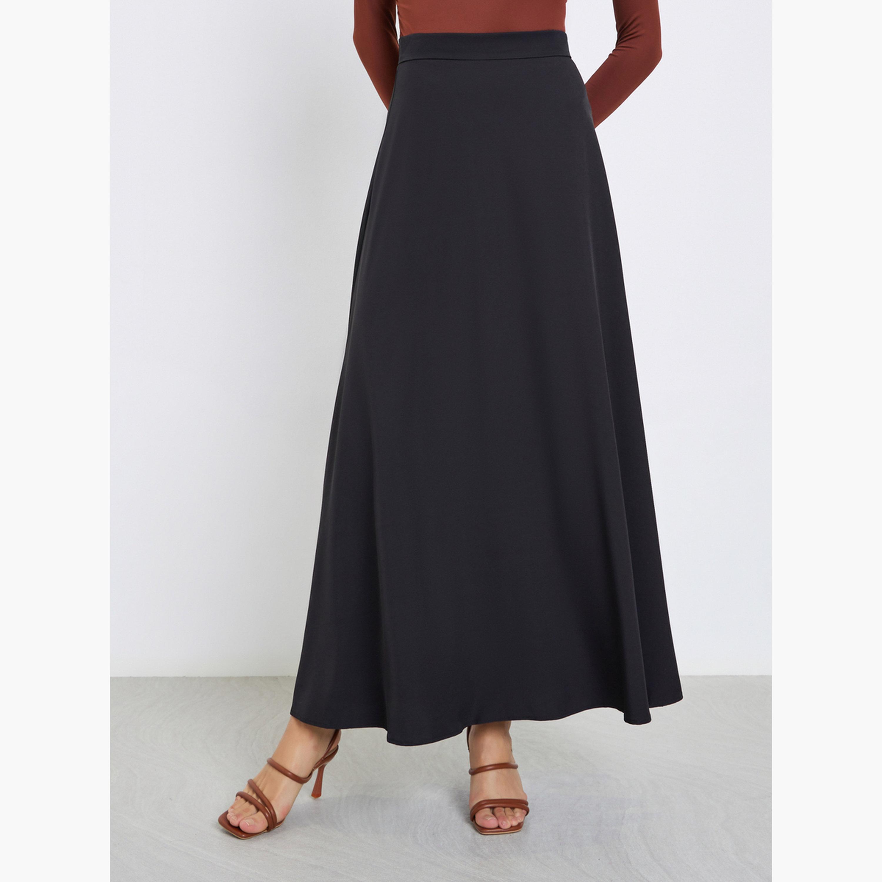 Styli Women Solid A-Line Maxi Skirt-women-clothing-bottoms-skirts-image-1