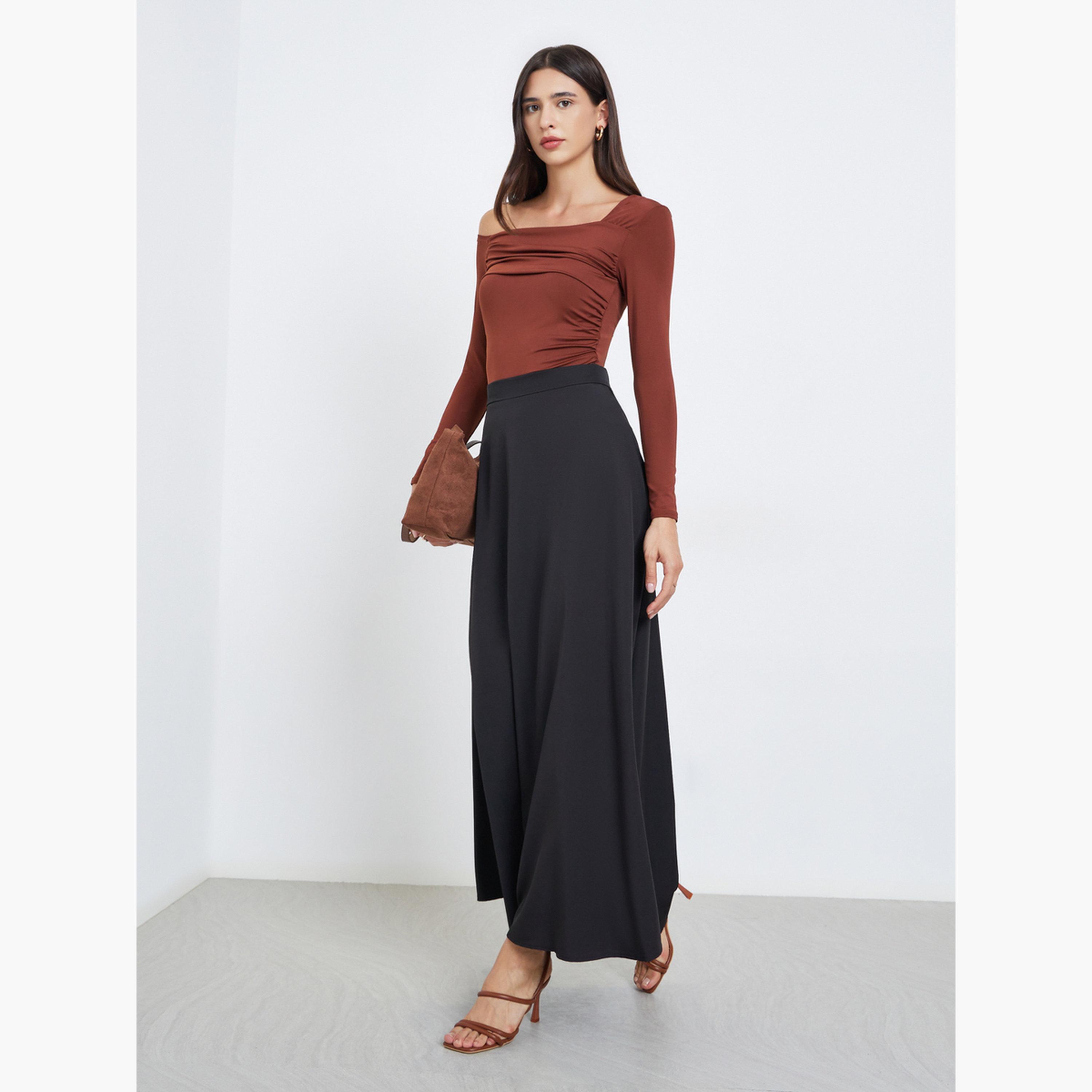 Styli Women Solid A-Line Maxi Skirt-women-clothing-bottoms-skirts-image-2
