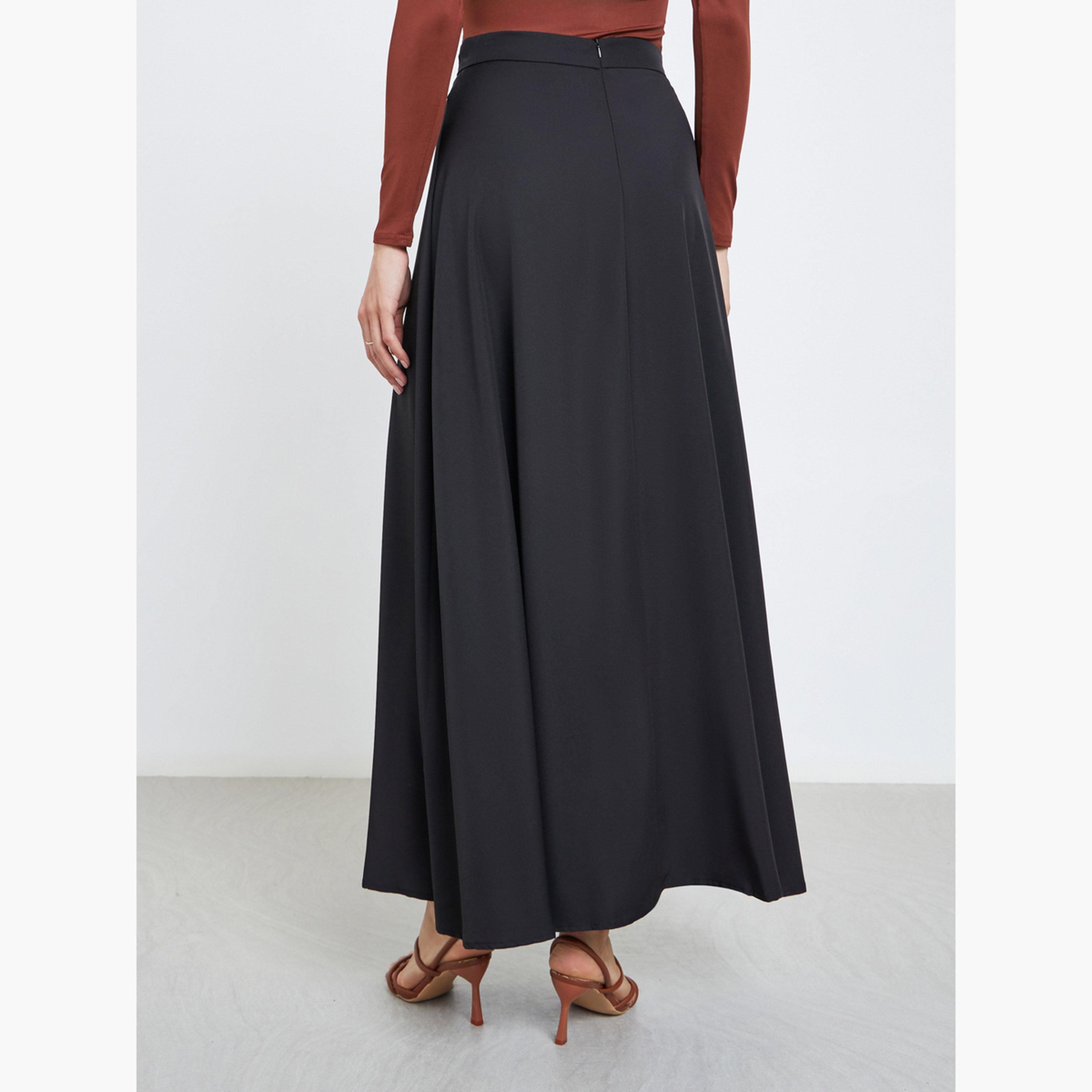 Styli Women Solid A-Line Maxi Skirt-women-clothing-bottoms-skirts-image-3