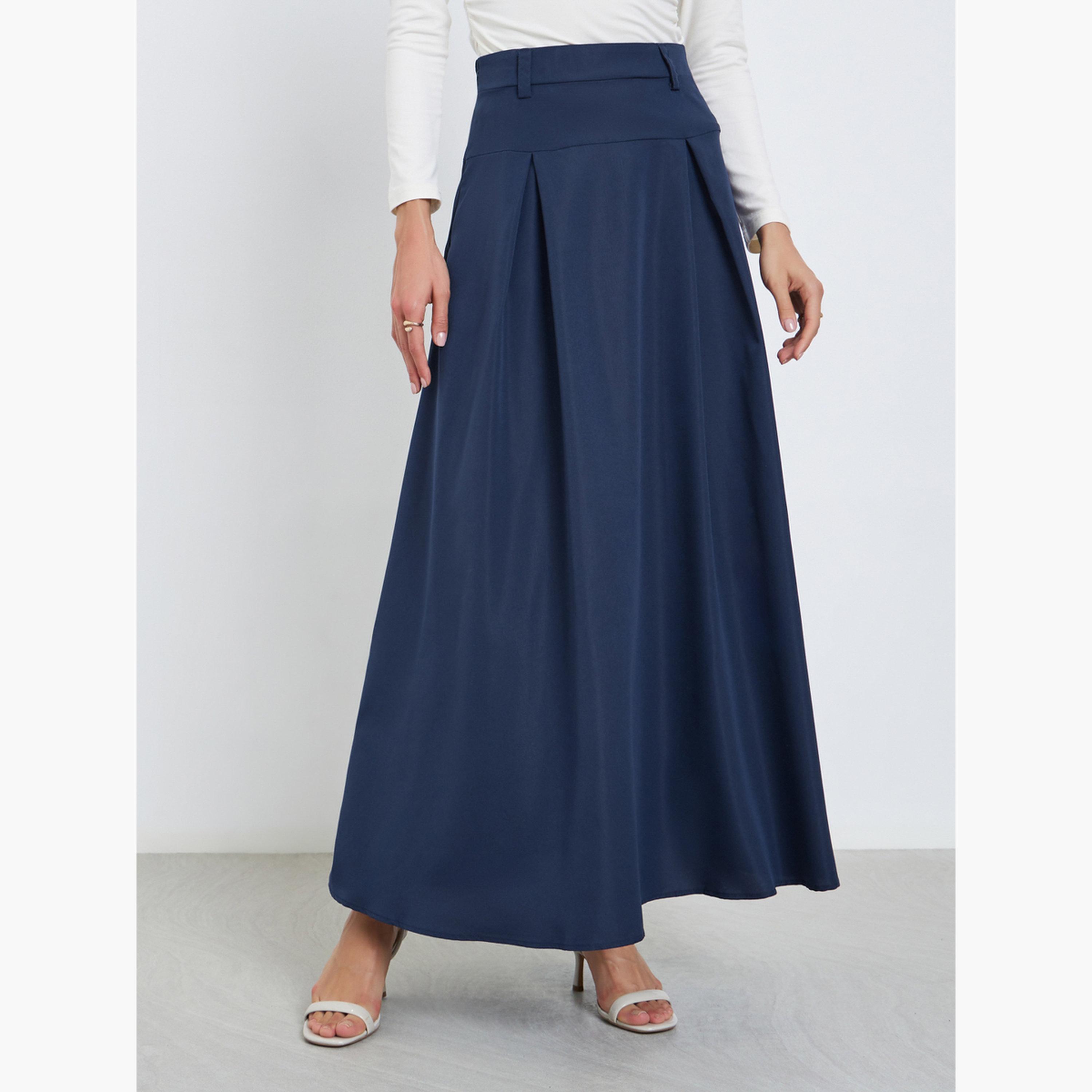 ستايلي - تنورة ماكسي مطوية ومكسّرة على شكل حرف A للنساء-women-clothing-bottoms-skirts-image-1