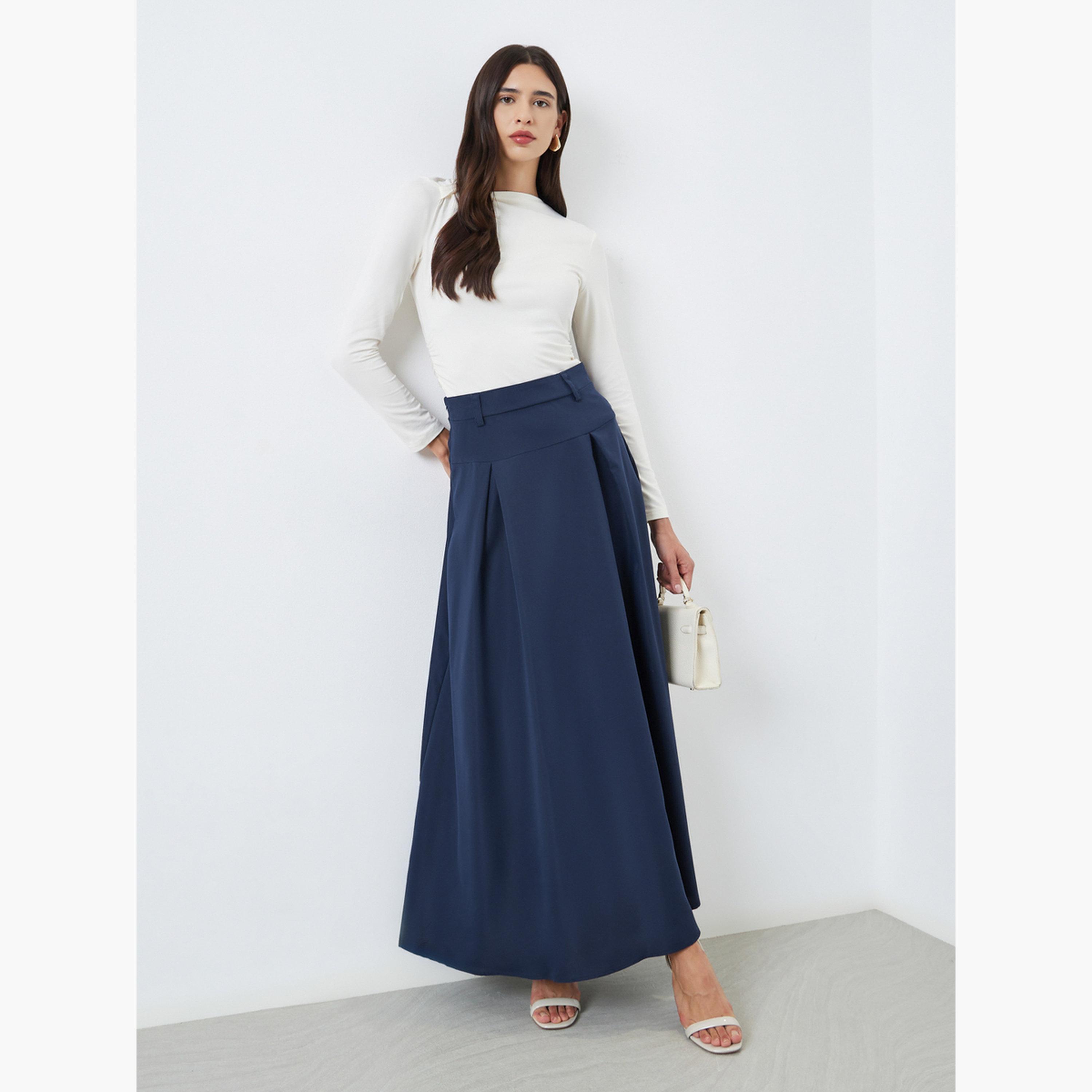 ستايلي - تنورة ماكسي مطوية ومكسّرة على شكل حرف A للنساء-women-clothing-bottoms-skirts-image-2
