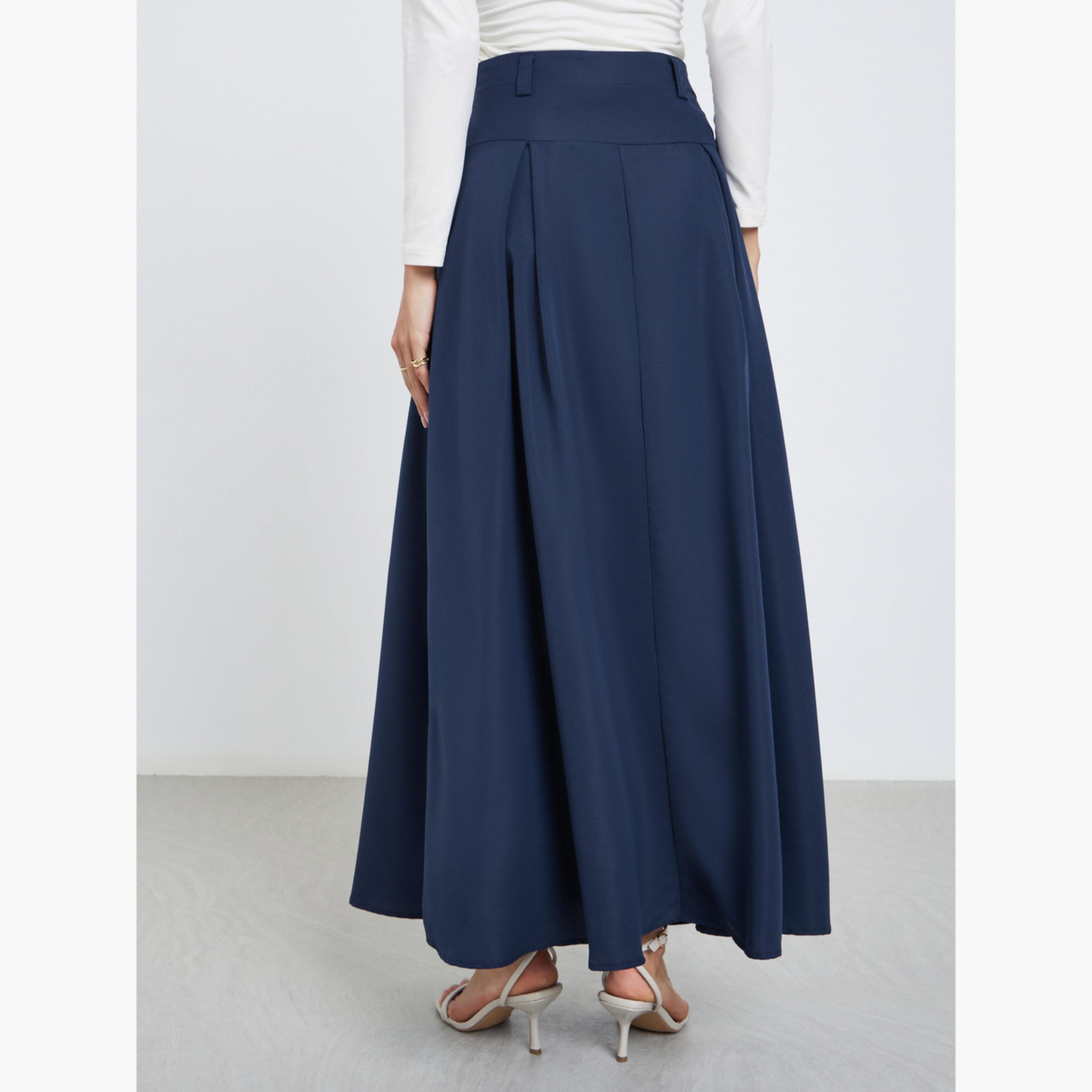 ستايلي - تنورة ماكسي مطوية ومكسّرة على شكل حرف A للنساء-women-clothing-bottoms-skirts-image-3