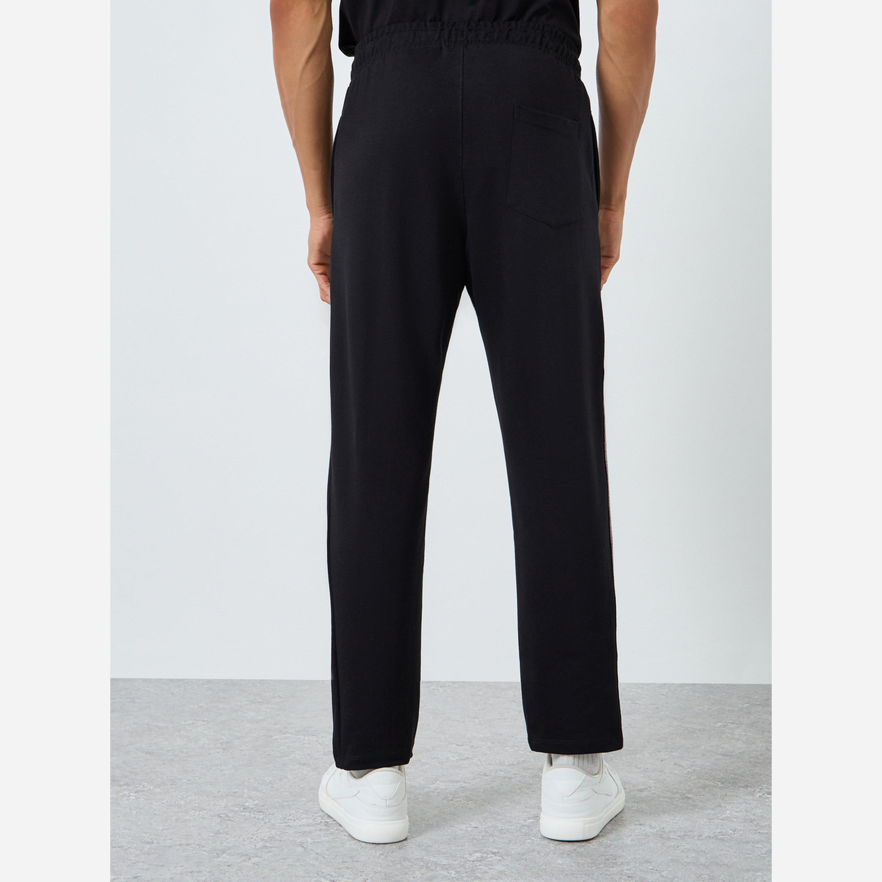 Styli Men Black Joggers with Ethnic Print Side Stripe-men-clothing-bottoms-joggers-image-3