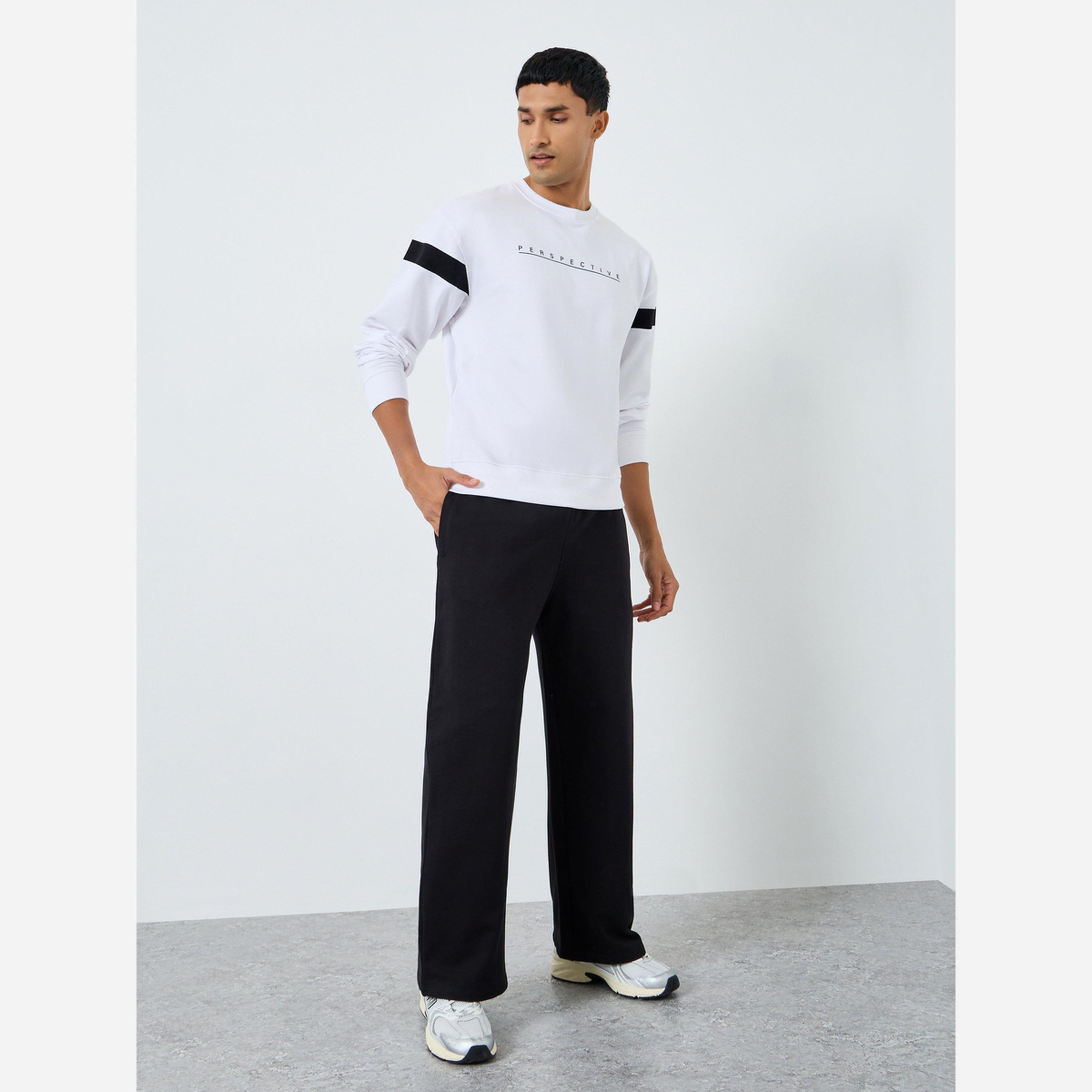 Styli Men Black Embroidered Fleece Wide Leg Joggers-men-clothing-bottoms-joggers-image-2