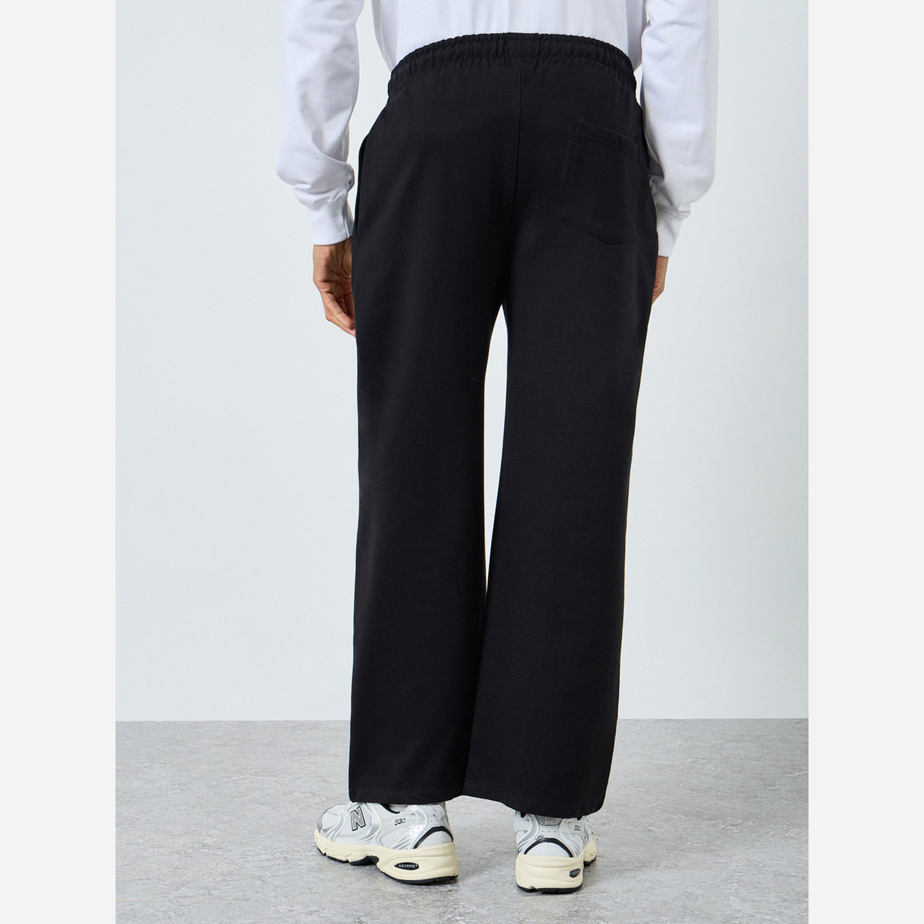 Styli Men Black Embroidered Fleece Wide Leg Joggers-men-clothing-bottoms-joggers-image-3