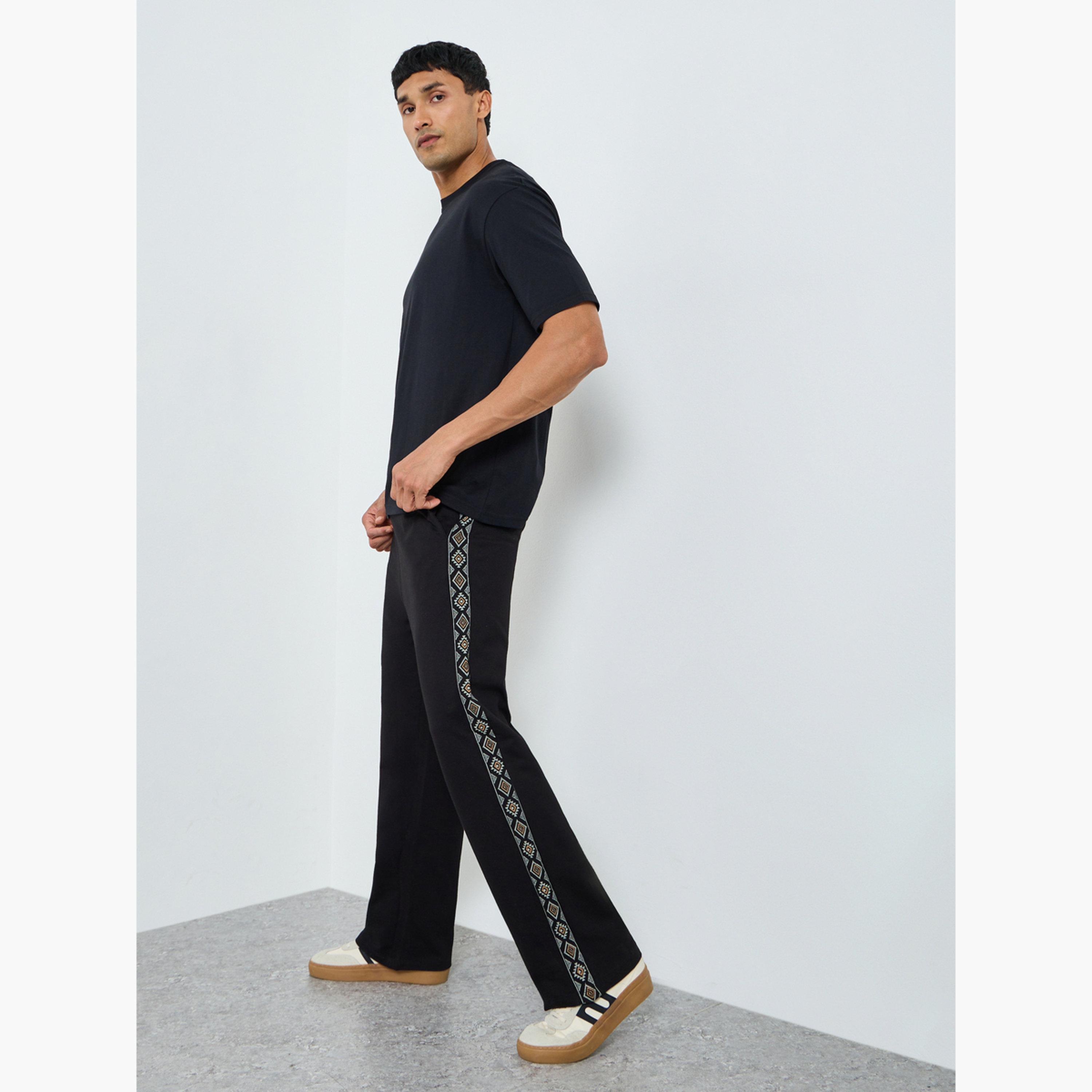 Styli Men Black Oversized Terry Printed Panel Joggers-men-clothing-bottoms-joggers-image-2