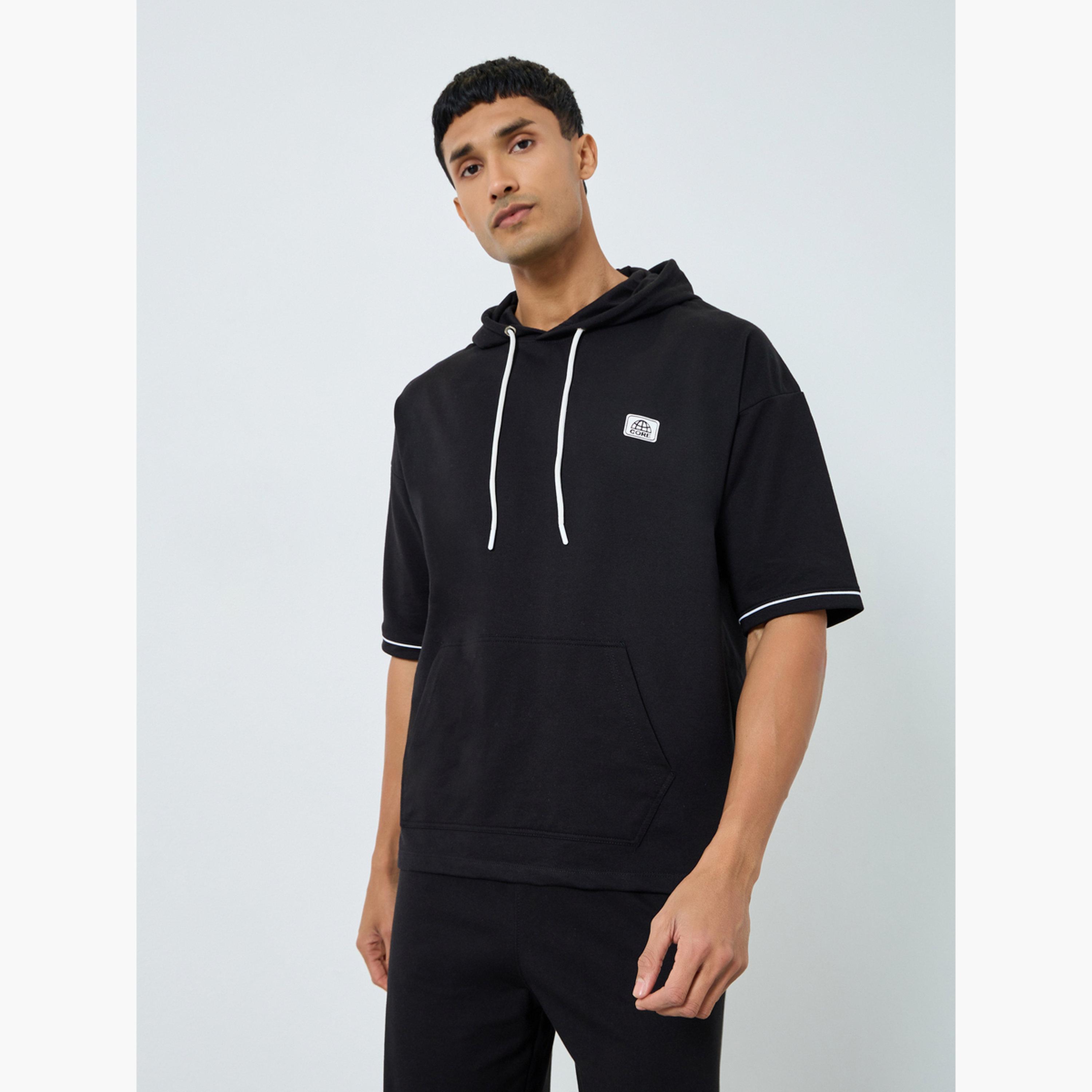 Styli Men Black Short Sleeve Hoodie and Shorts Co-Ords-men-clothing-coordsets-image-2