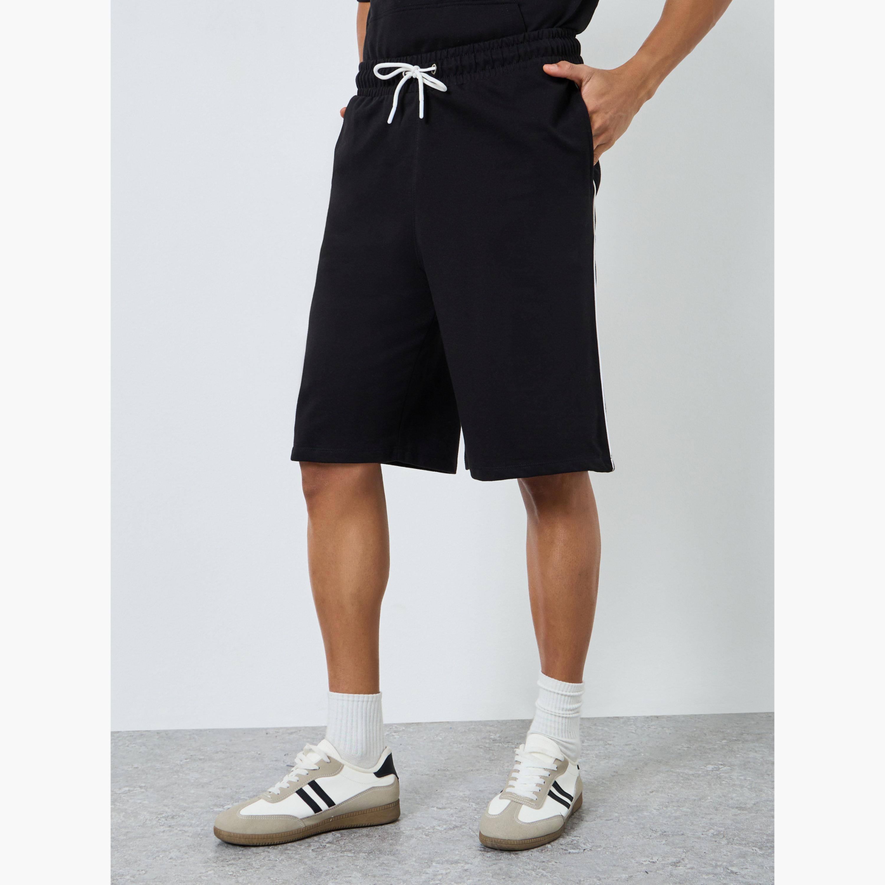 Styli Men Black Short Sleeve Hoodie and Shorts Co-Ords-men-clothing-coordsets-image-4