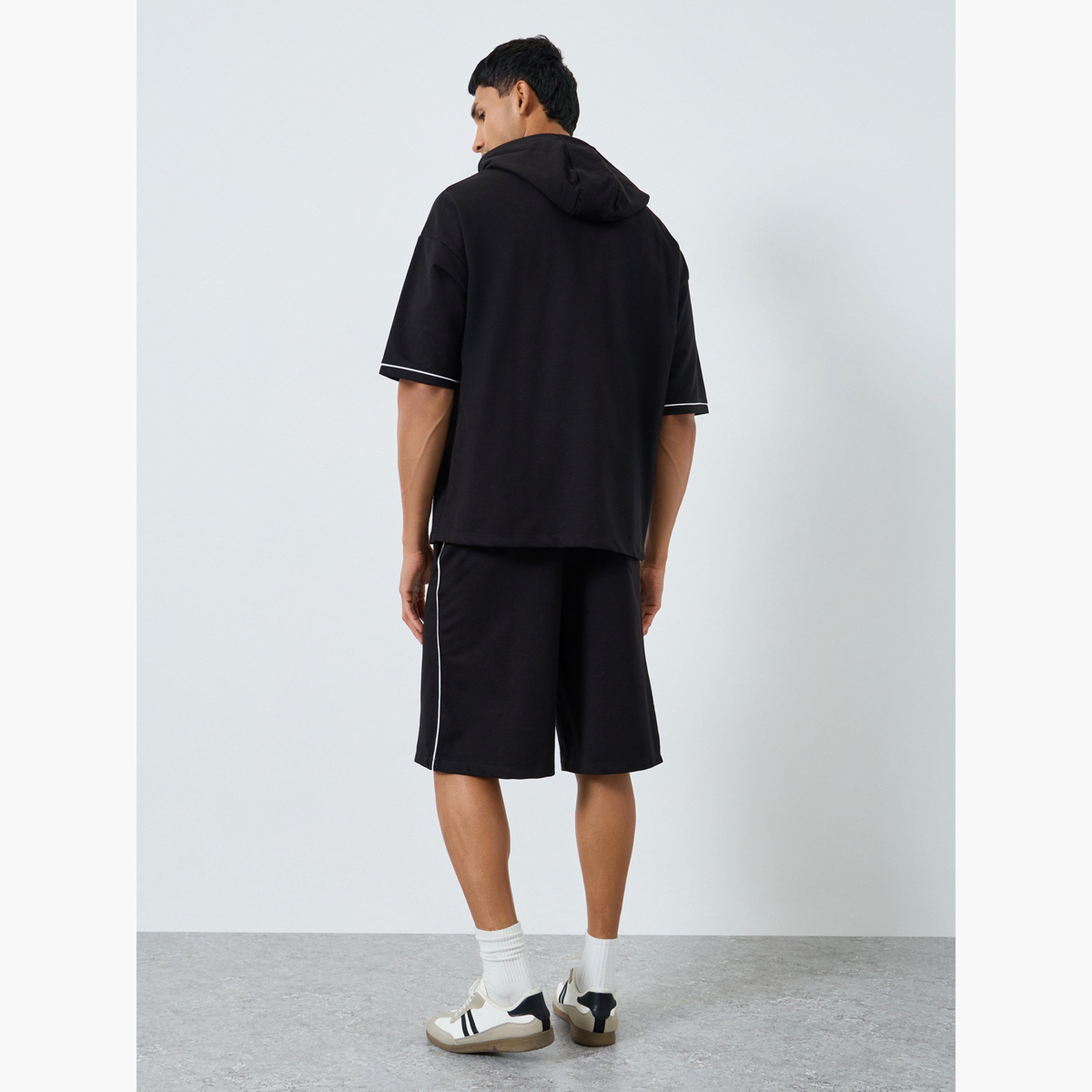 Styli Men Black Short Sleeve Hoodie and Shorts Co-Ords-men-clothing-coordsets-image-5
