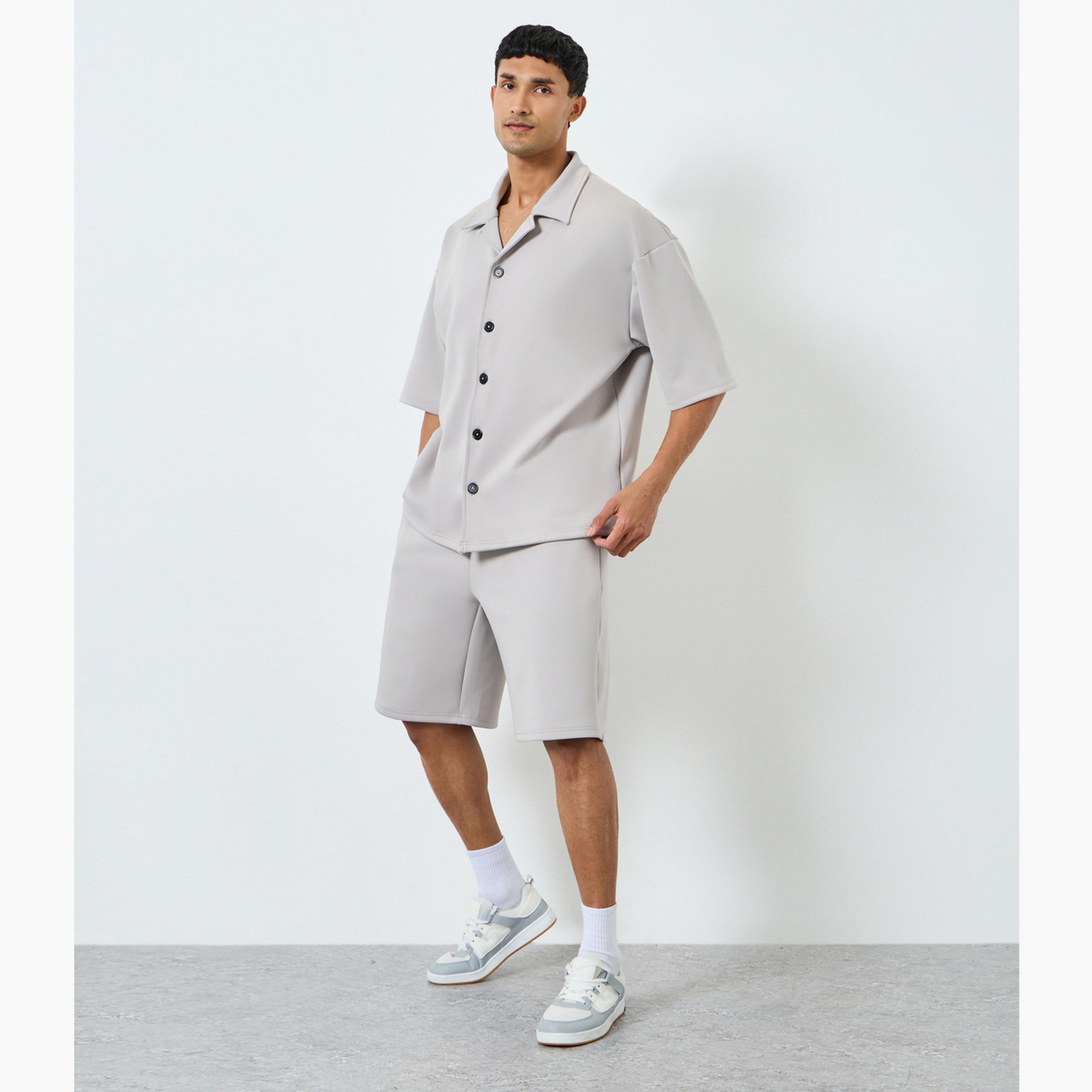 Styli Men Grey Boxy Fit Shirt and Shorts Co-Ords-men-clothing-coordsets-image-1