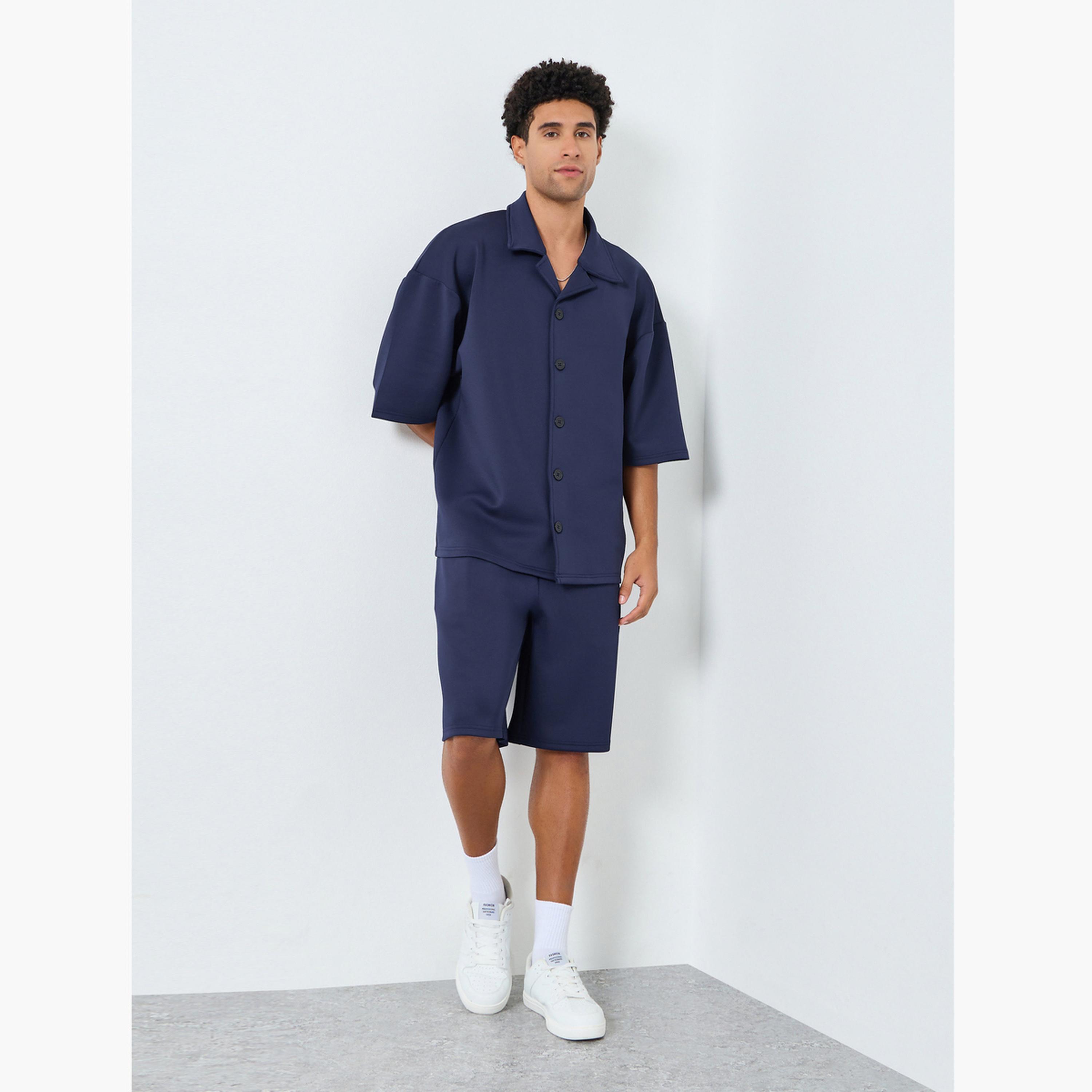 Styli Men Navy Blue Short Sleeve Shirt and Shorts Co-Ords-men-clothing-coordsets-image-1