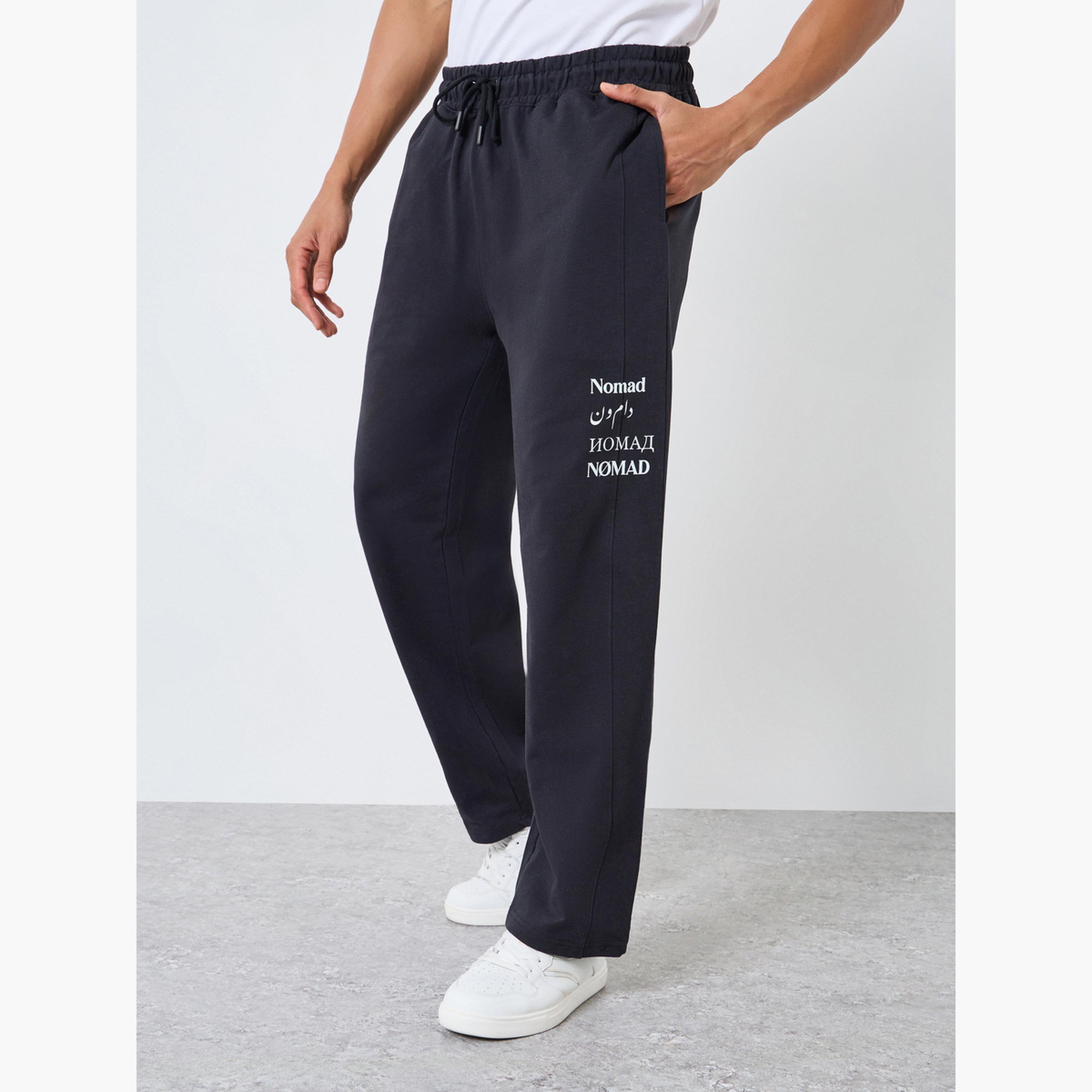 Styli Men Black Slogan Print Relaxed Joggers-men-clothing-bottoms-joggers-image-1