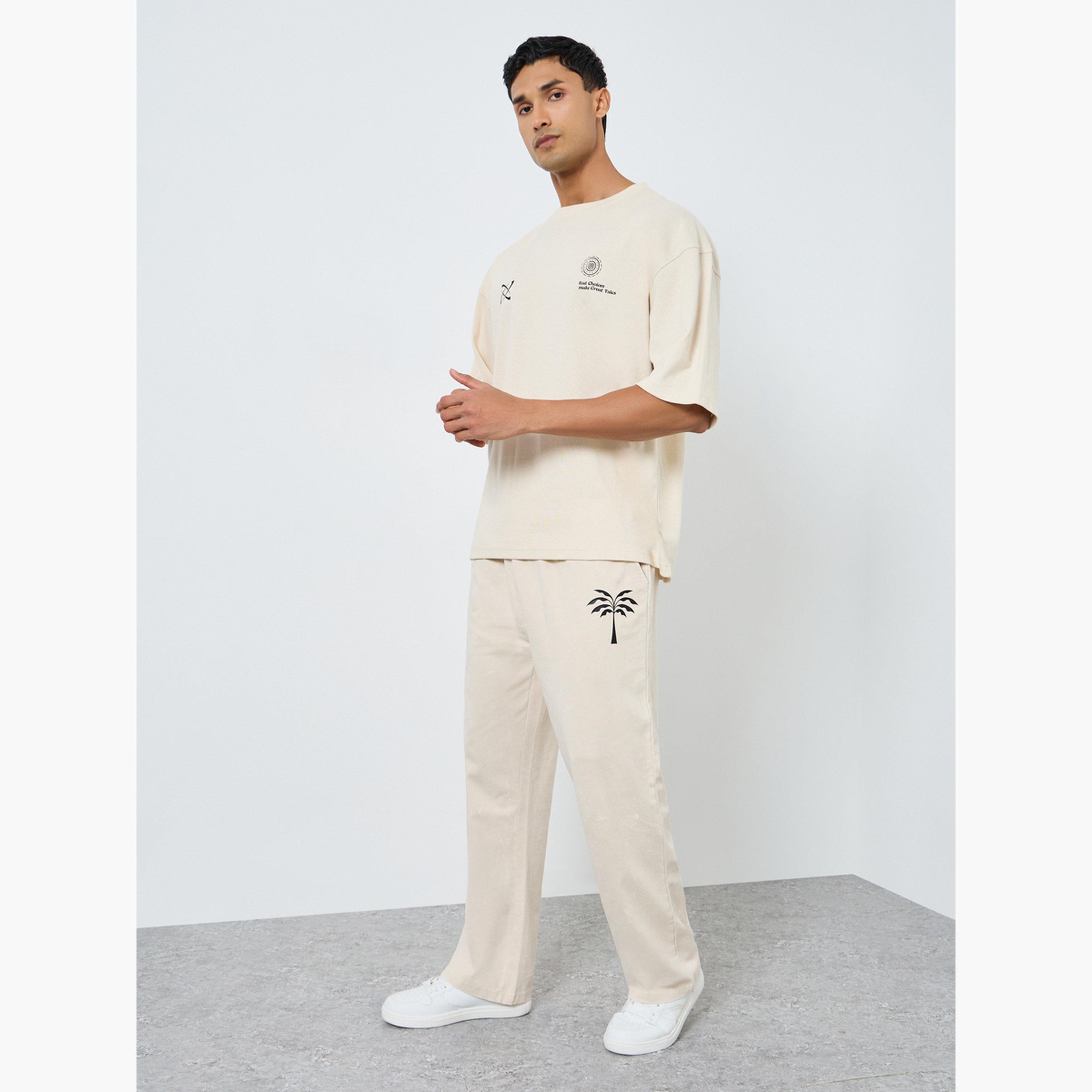 Styli Men Beige Acid Wash Oversized Joggers-men-clothing-bottoms-joggers-image-2