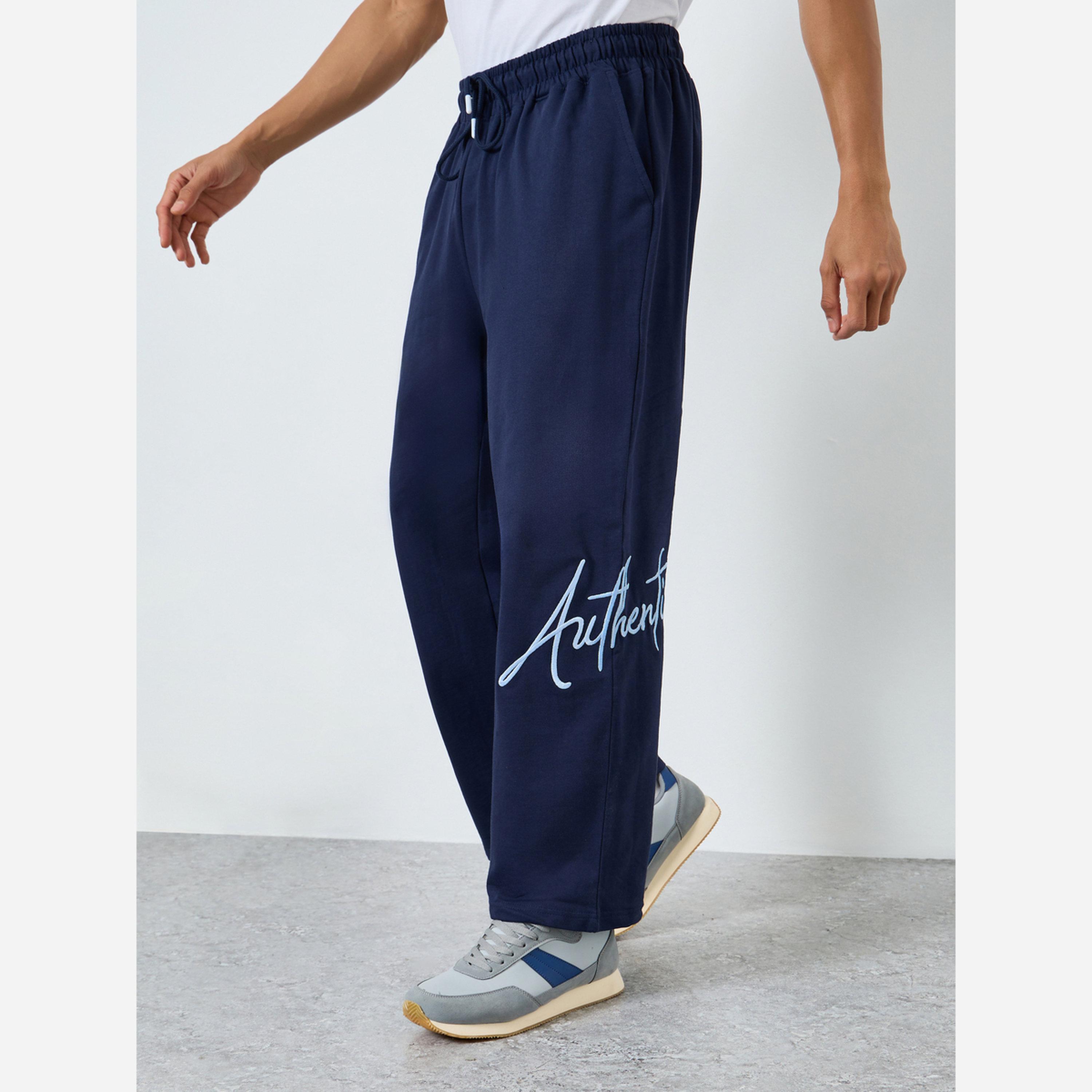 Styli Men Navy Blue Embroidered Slogan Joggers-men-clothing-bottoms-joggers-image-1