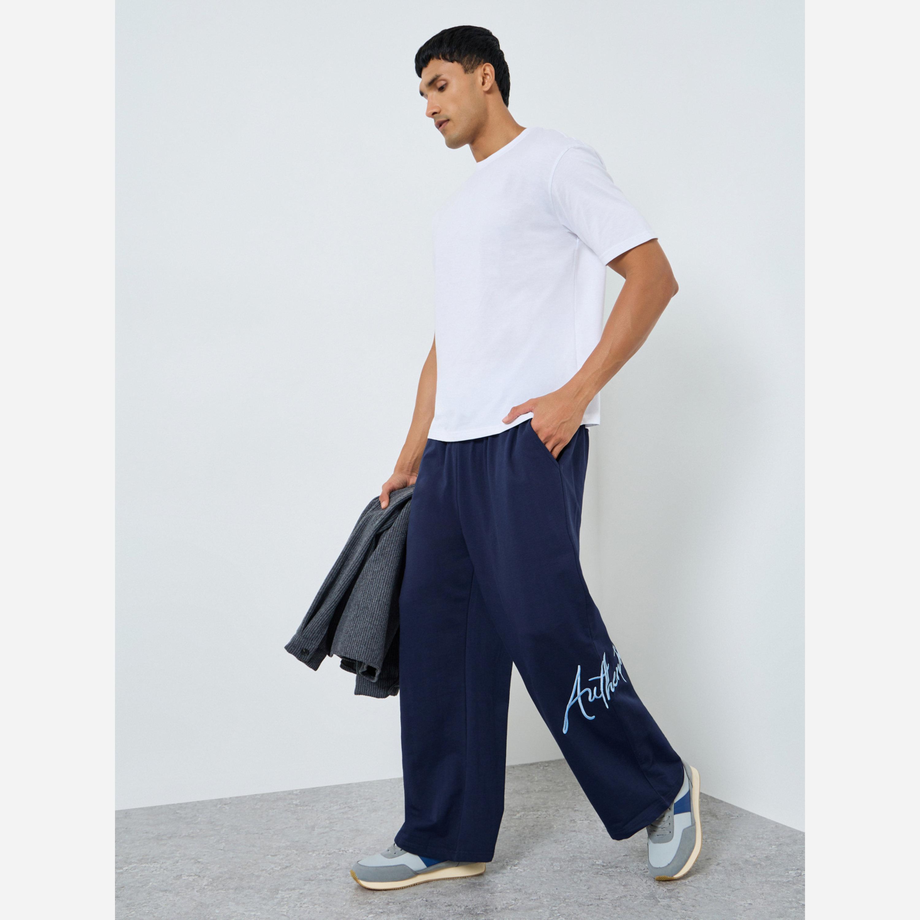 Styli Men Navy Blue Embroidered Slogan Joggers-men-clothing-bottoms-joggers-image-2