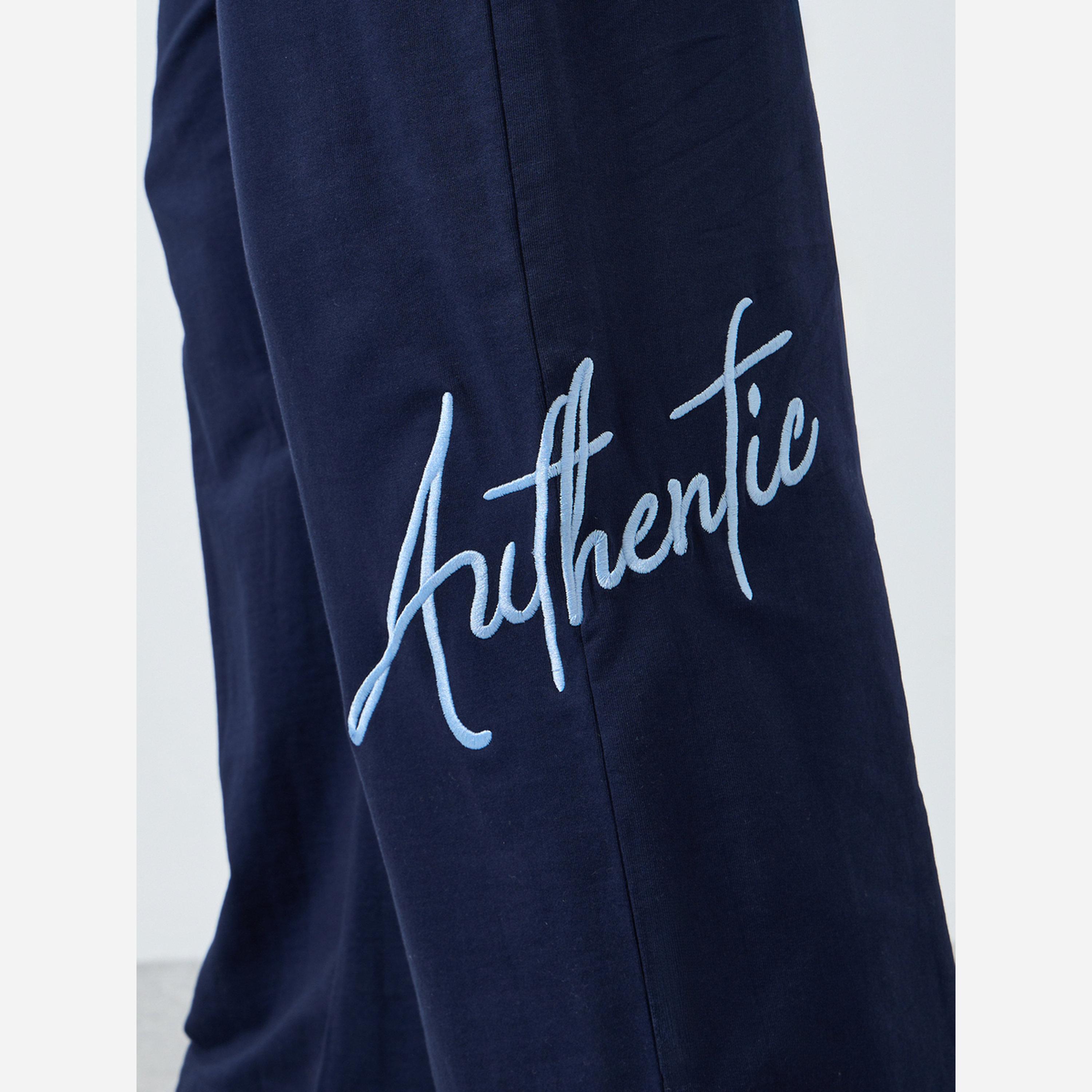 Styli Men Navy Blue Embroidered Slogan Joggers-men-clothing-bottoms-joggers-image-4