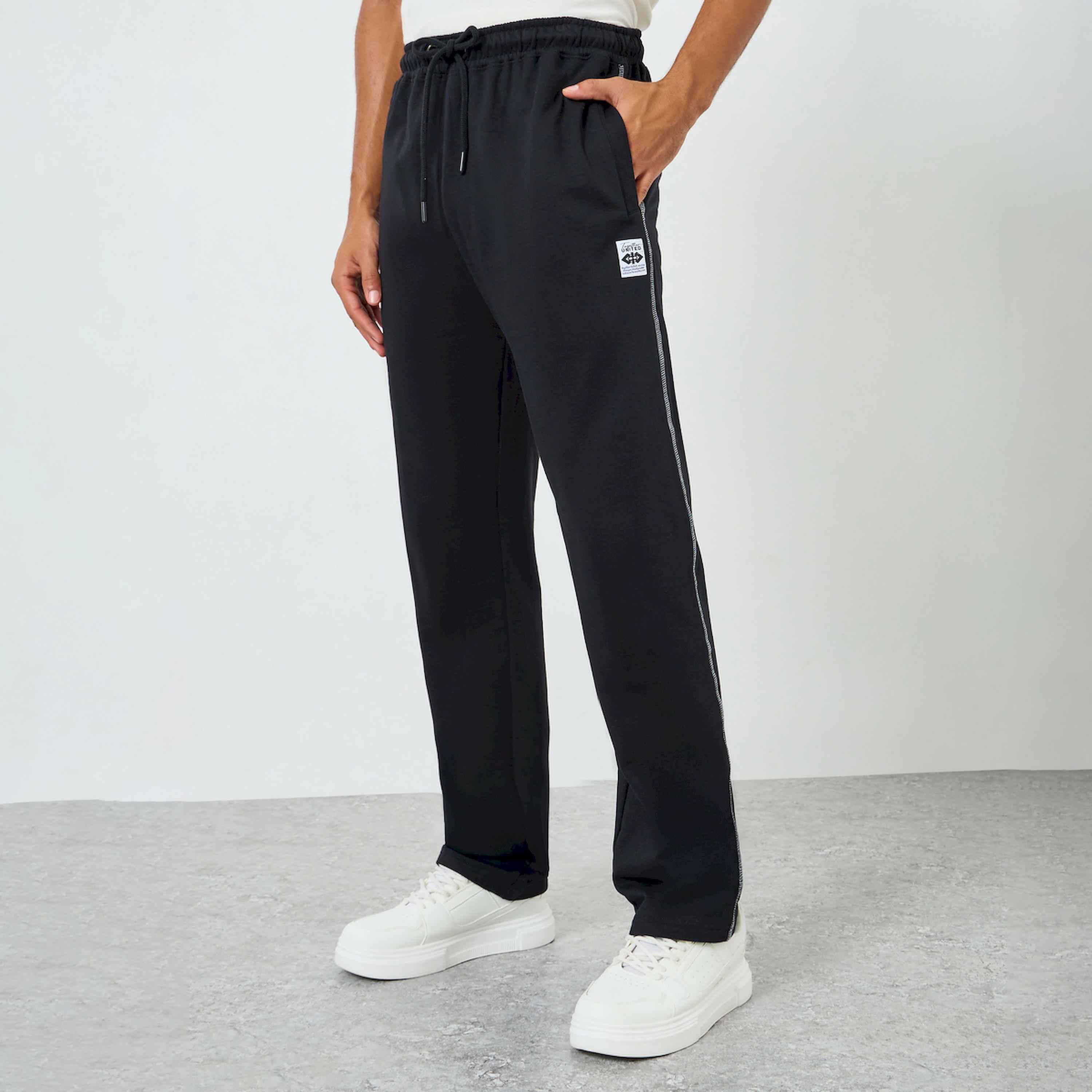 بنطال جوغر رجالي أسود صوف بخياطة متباينة-men-clothing-bottoms-joggers-image-1
