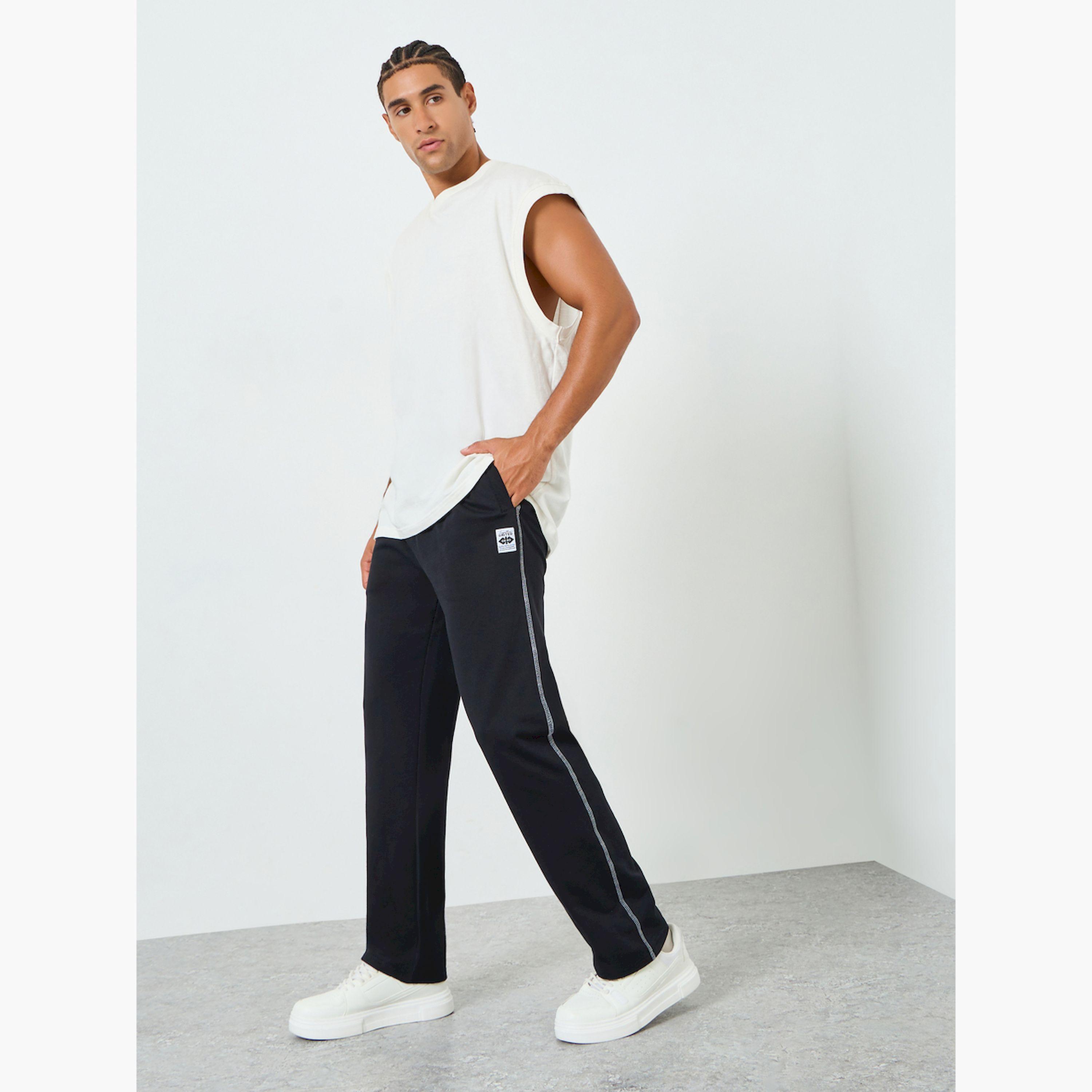 Styli Men Black Solid Fleece Joggers with Contrast Stitch-men-clothing-bottoms-joggers-image-2
