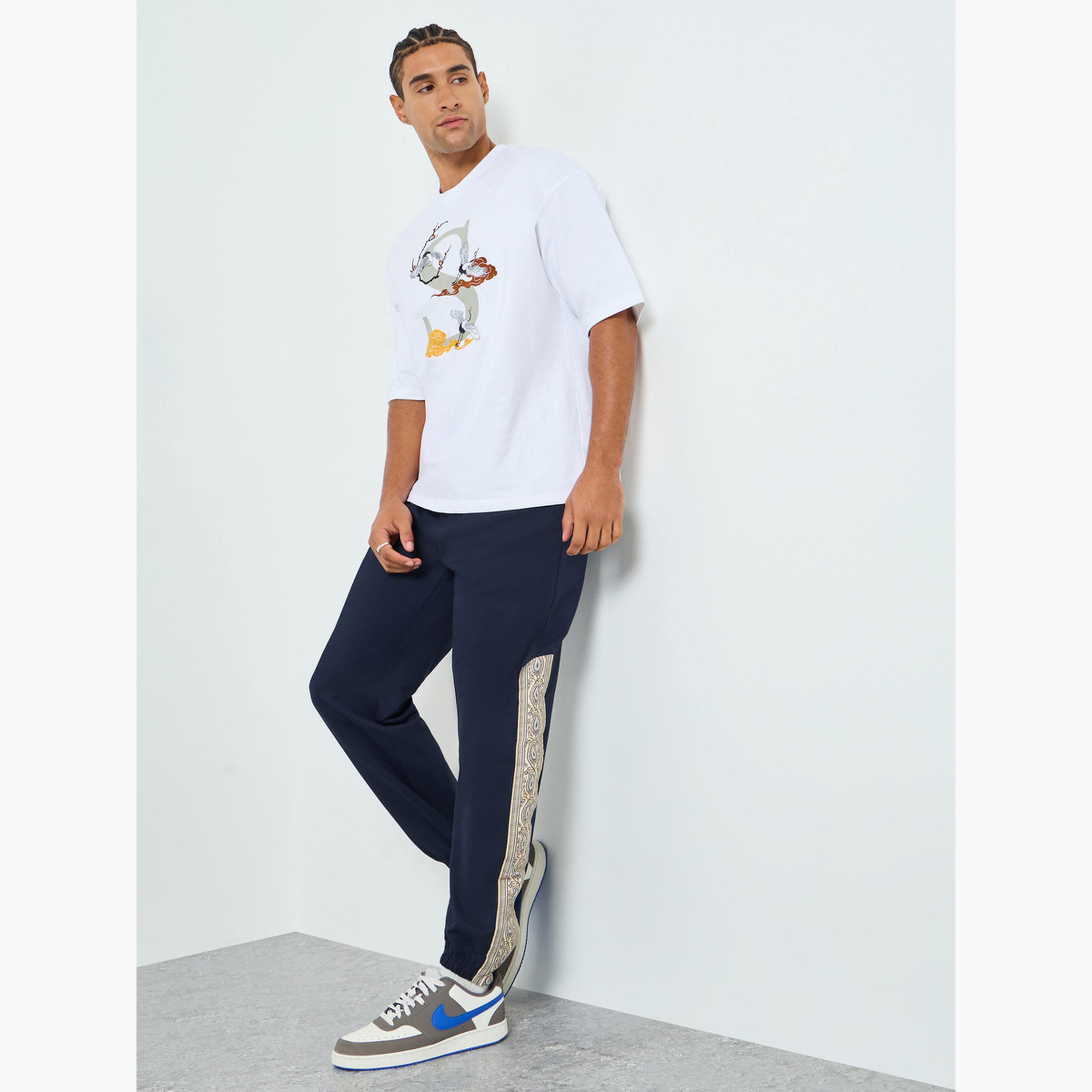 Styli Men Navy Blue Printed Oversized Joggers-men-clothing-bottoms-joggers-image-2