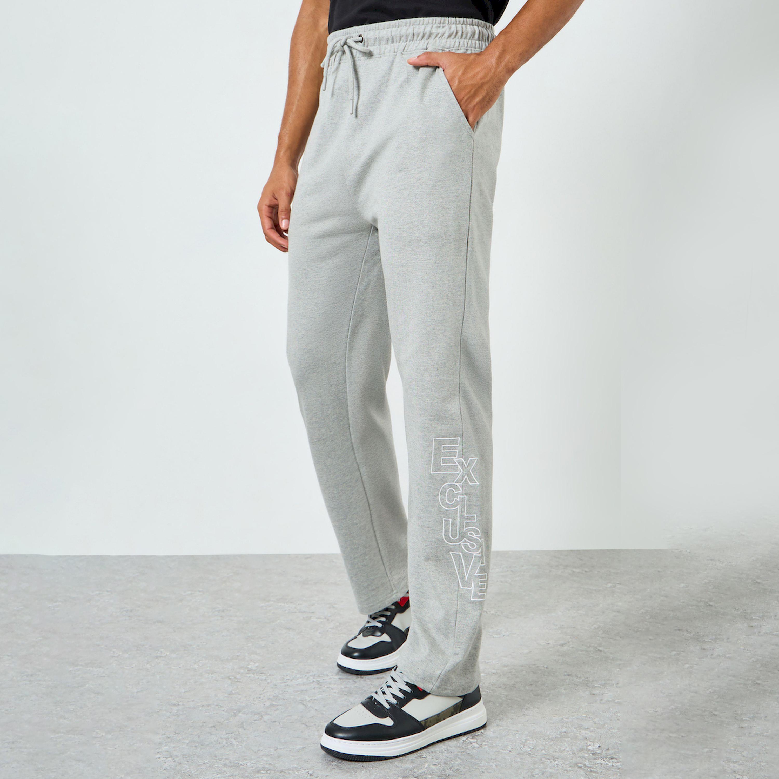 Styli Men Grey Straight Leg Terry Tonal Embroidery Joggers-men-clothing-bottoms-joggers-image-1