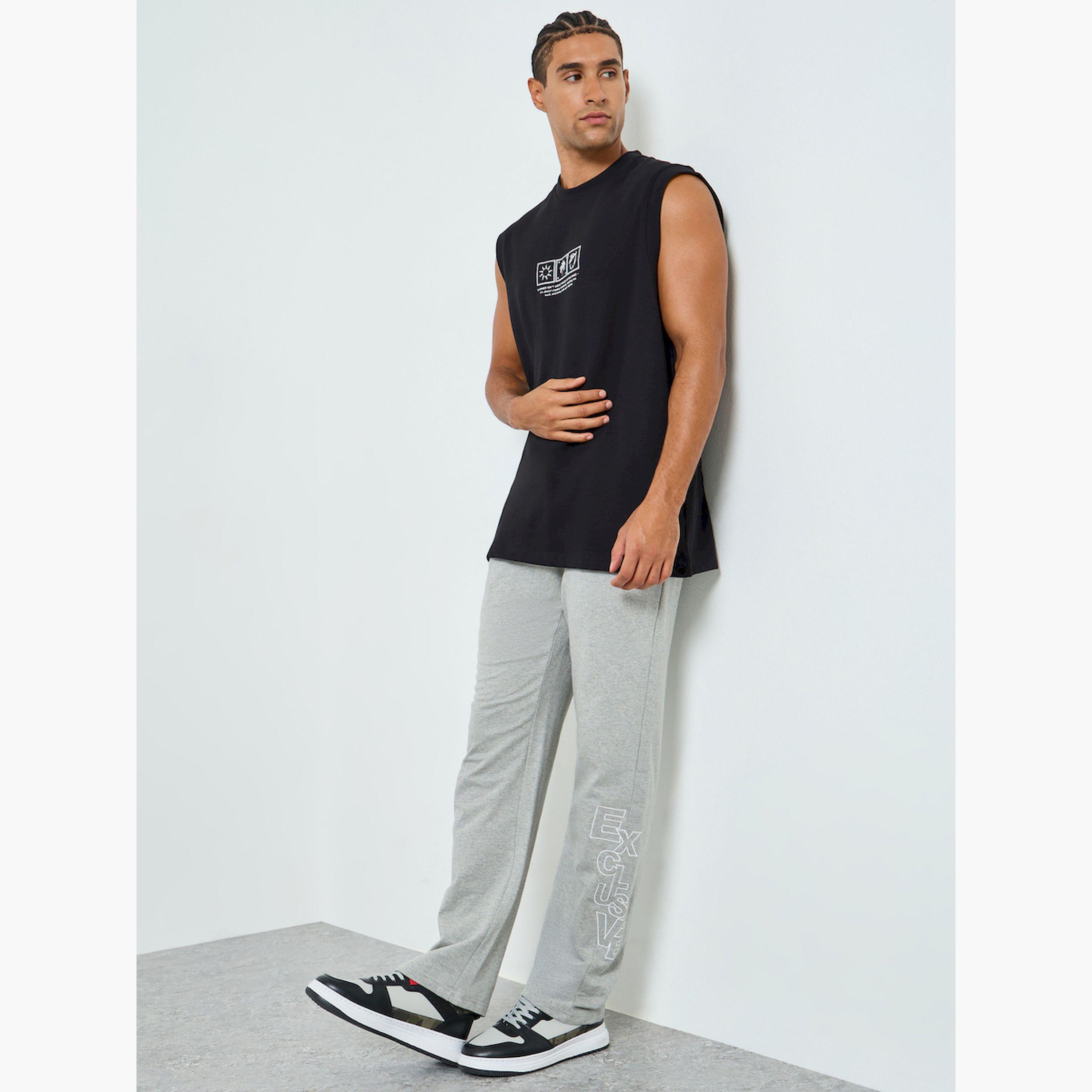 Styli Men Grey Straight Leg Terry Tonal Embroidery Joggers-men-clothing-bottoms-joggers-image-2
