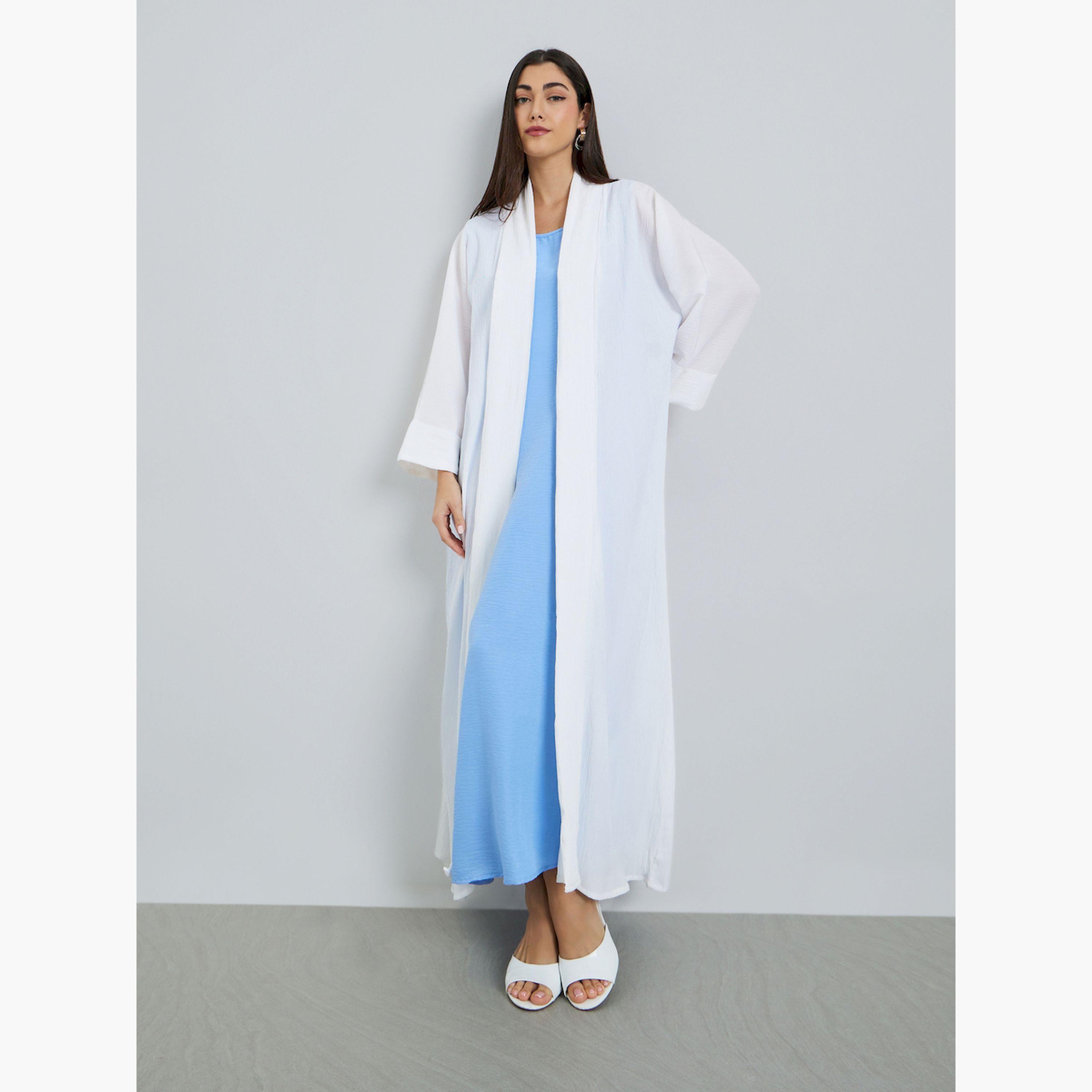 Styli Cream Open Front A-Line Abaya-women-arabicclothing-abayas-image-1