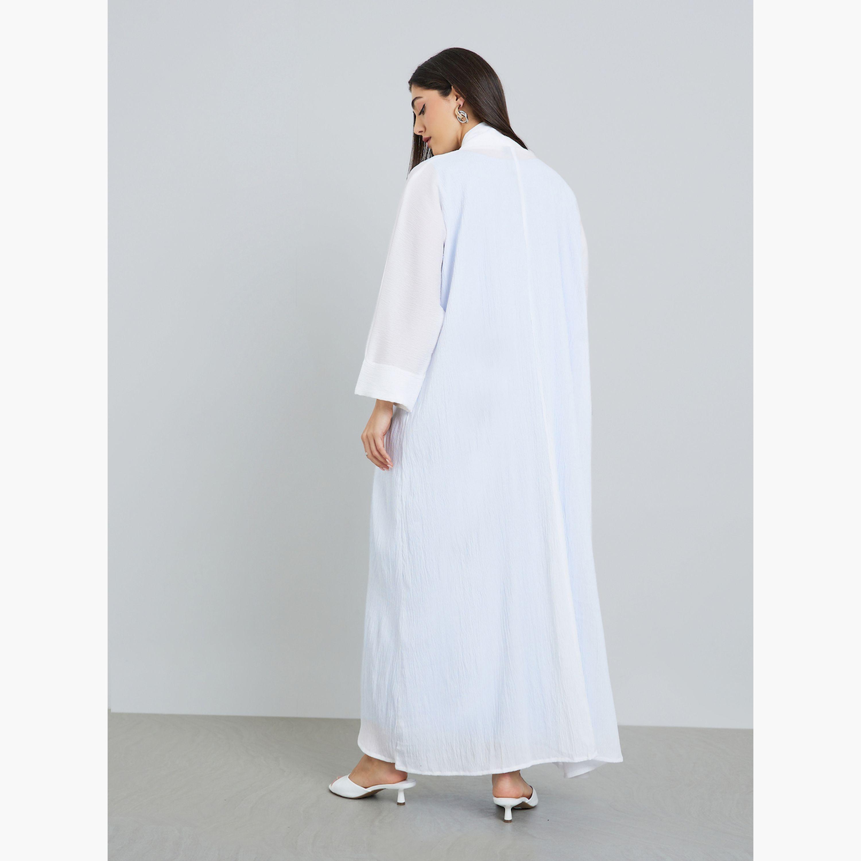 Styli Cream Open Front A-Line Abaya-women-arabicclothing-abayas-image-4