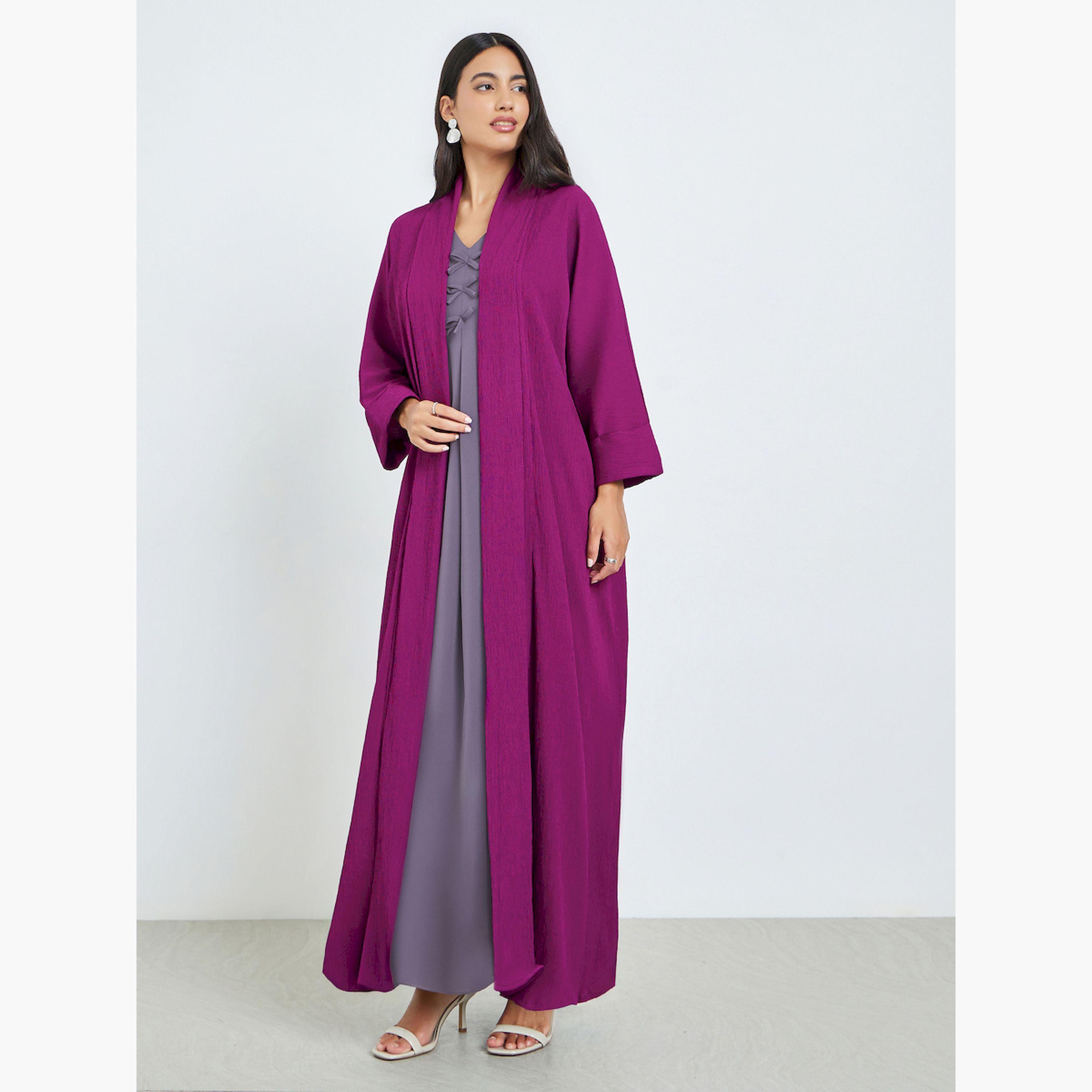 Styli Purple Open Front A-Line Abaya-women-arabicclothing-abayas-image-1