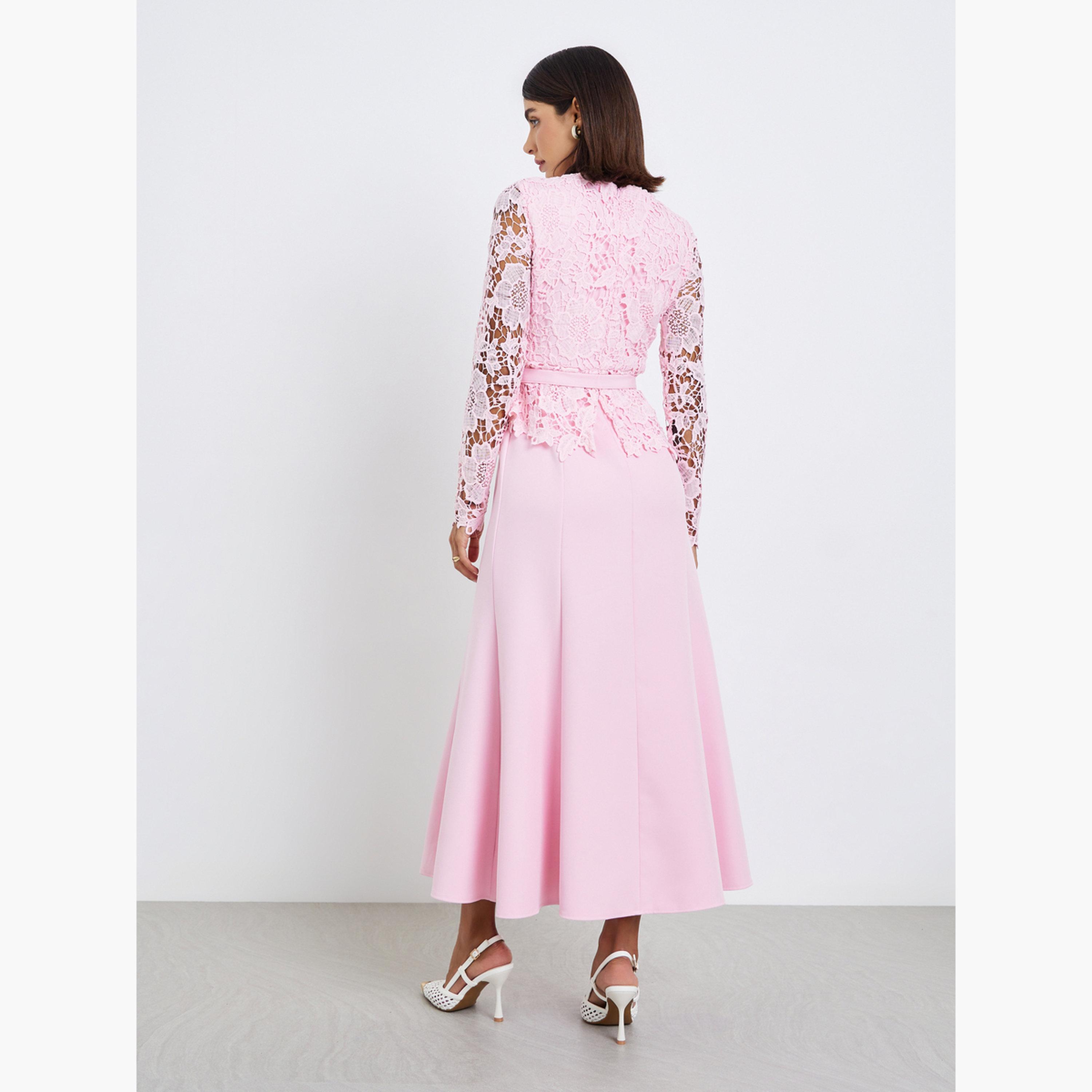 فستان سهرة ماكسي بحزام وتفاصيل دانتيل-women-clothing-dresses-image-4