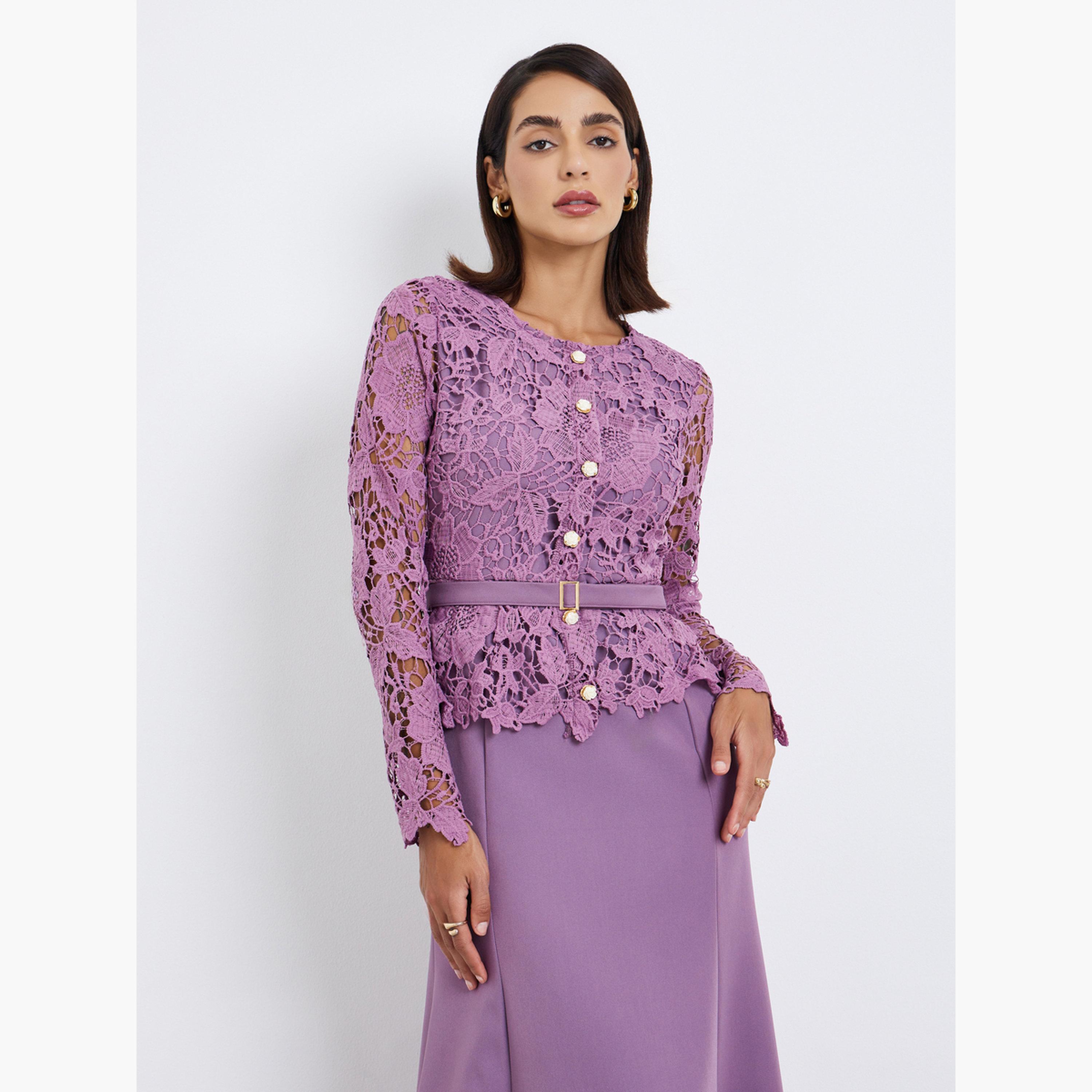Styli Women Lace Insert Belted Maxi Evening Dress-women-clothing-dresses-image-2