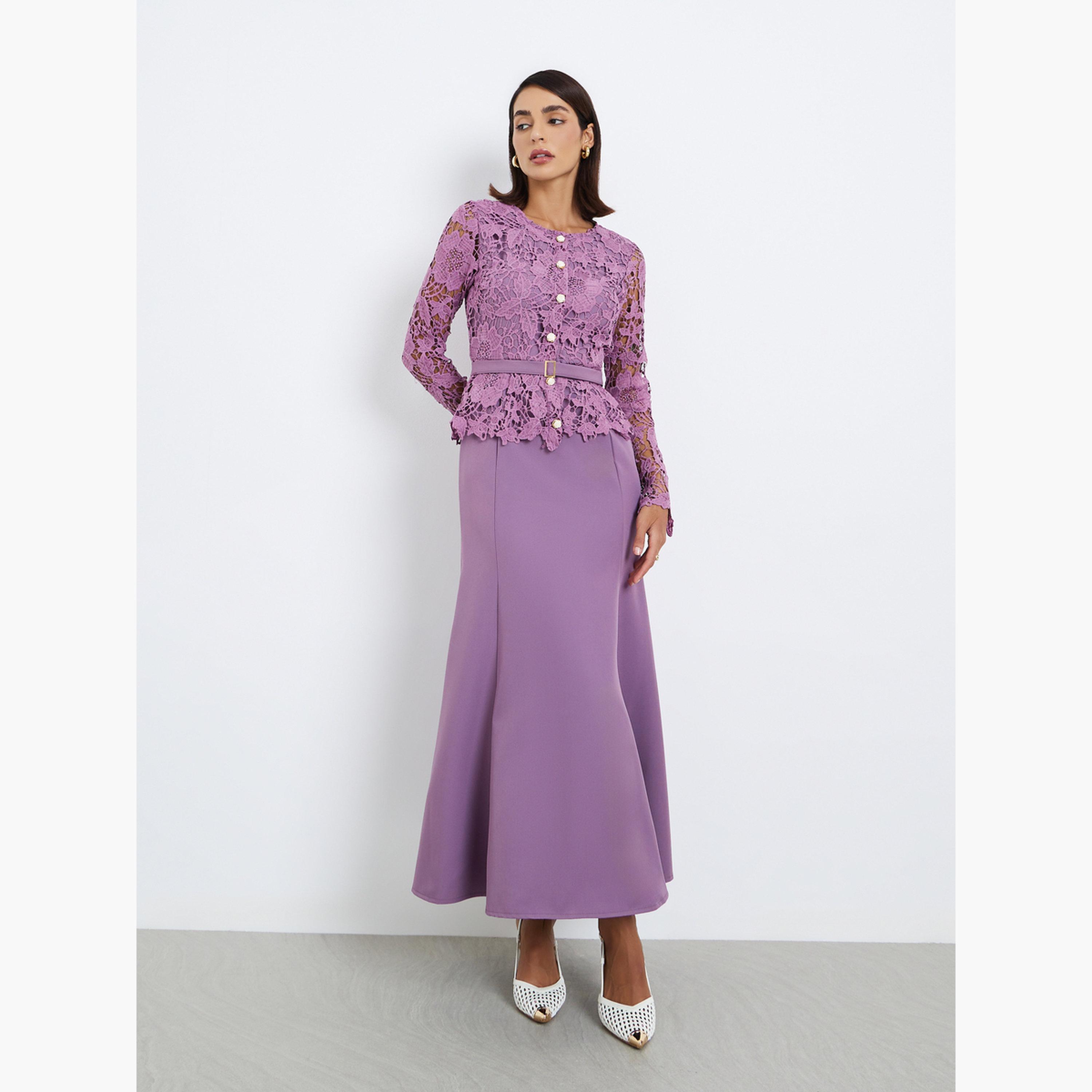 Styli Women Lace Insert Belted Maxi Evening Dress-women-clothing-dresses-image-3