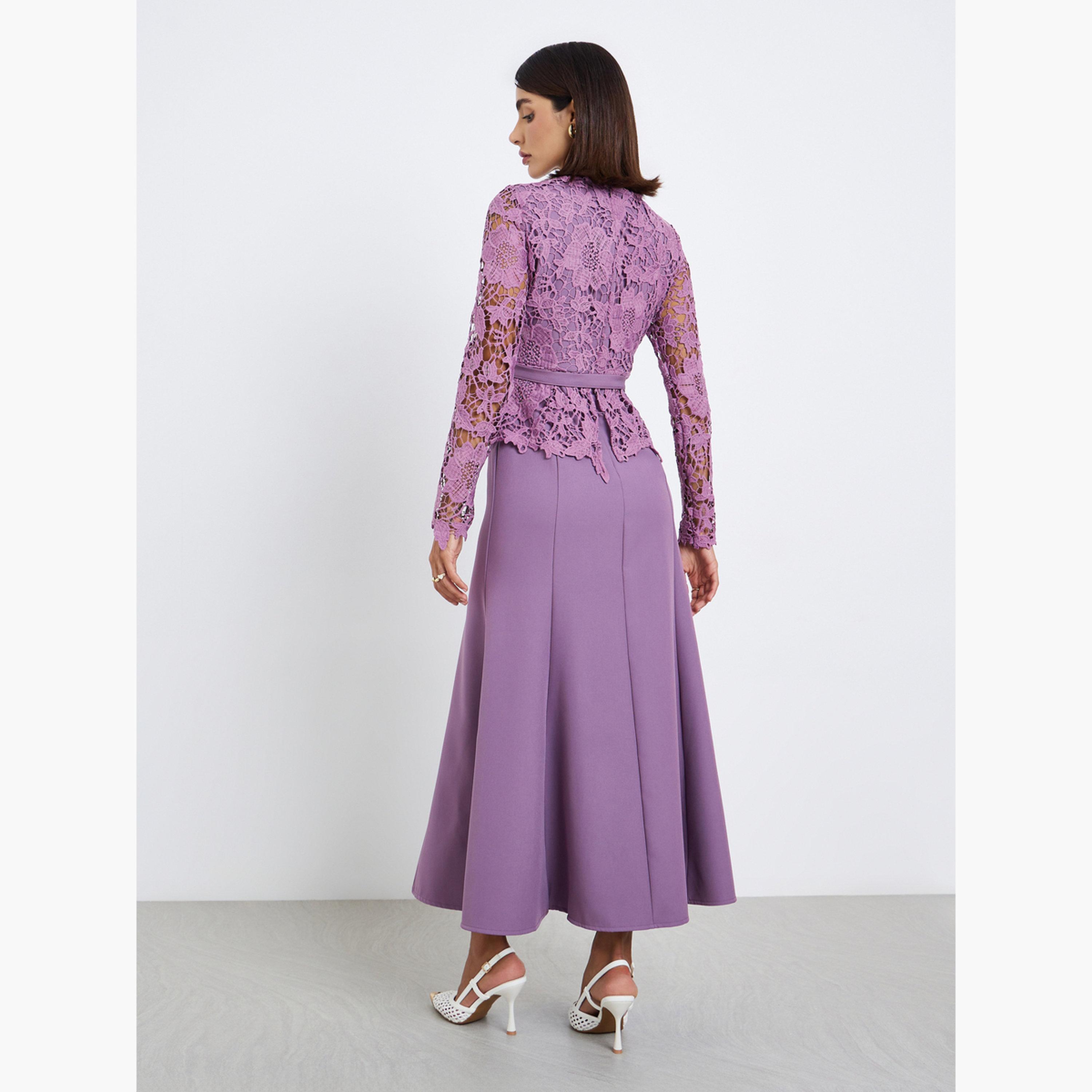 فستان سهرة ماكسي بحزام وتفاصيل دانتيل-women-clothing-dresses-image-4
